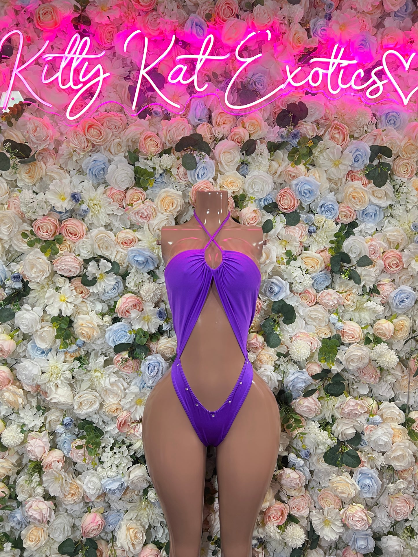 Purple Cutout Bodysuit – Rhinestone Rave Dancewear, Festival Club Outfit