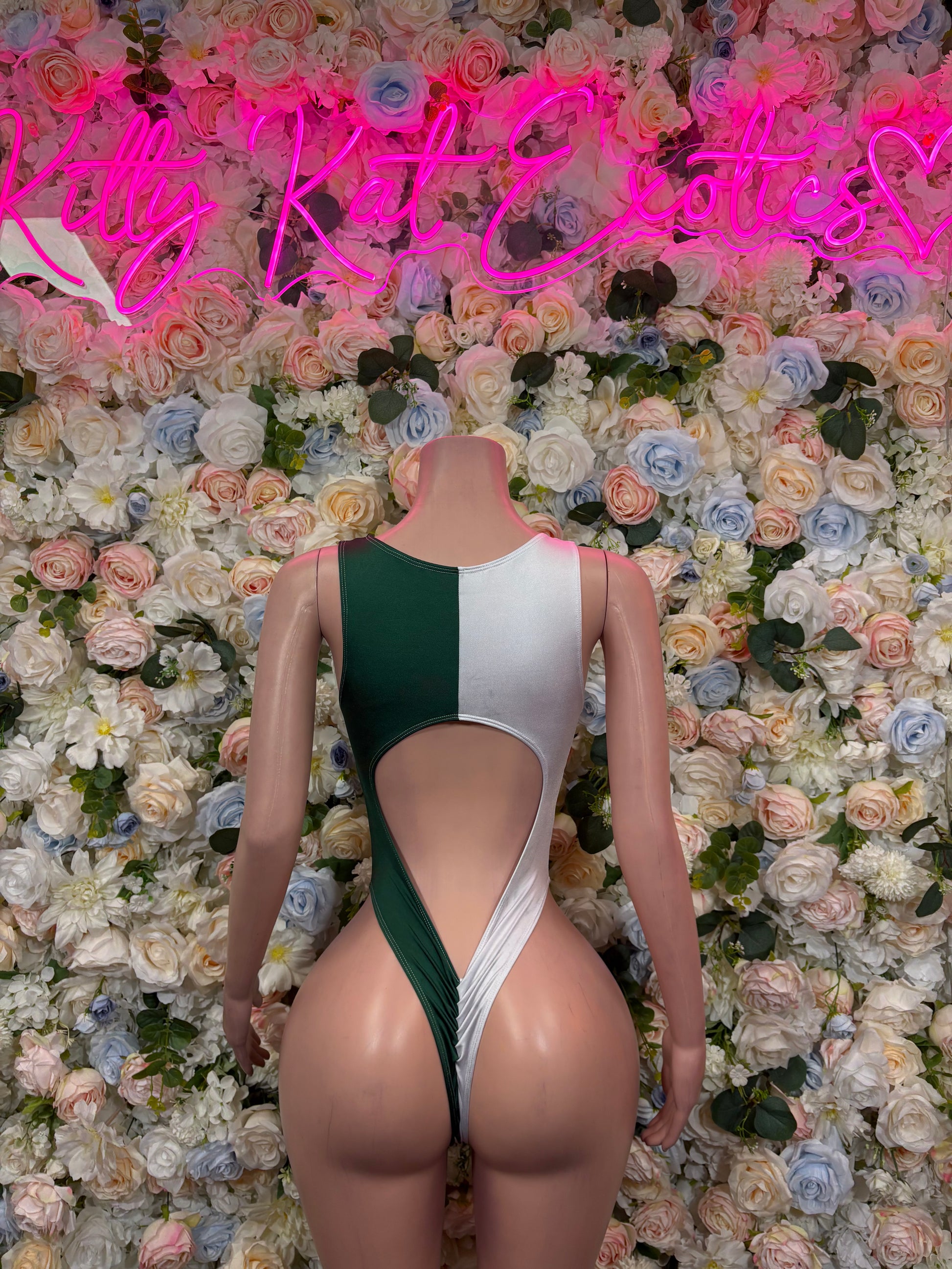 Mexican flag bodysuit with green panels and open back cutout