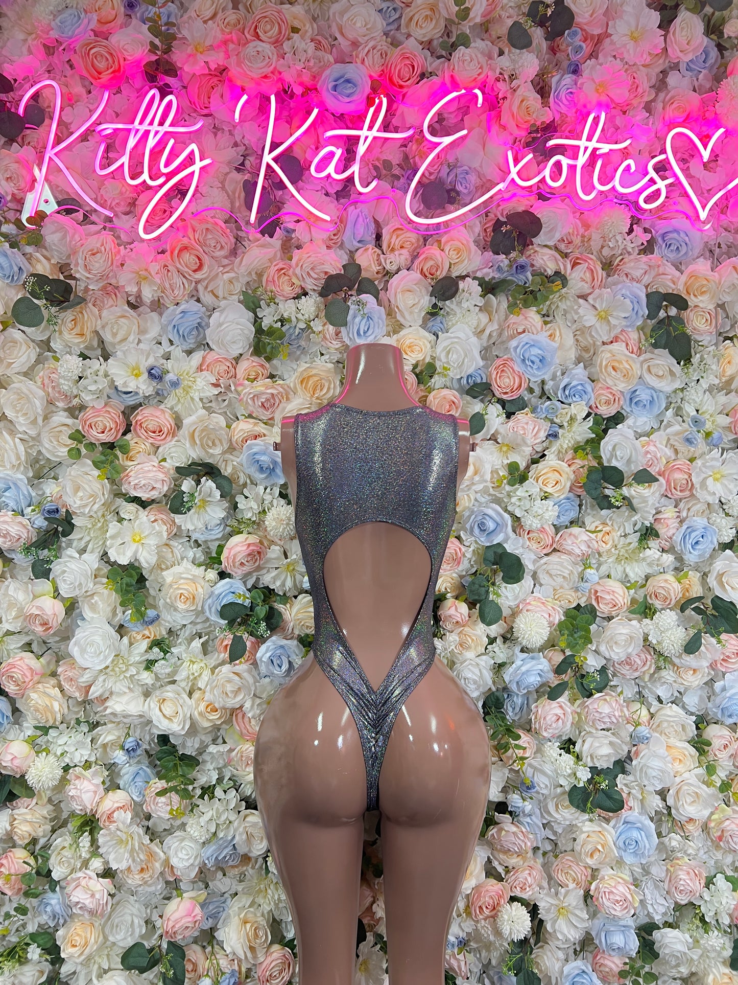 Silver metallic lace-up bodysuit with back cutout