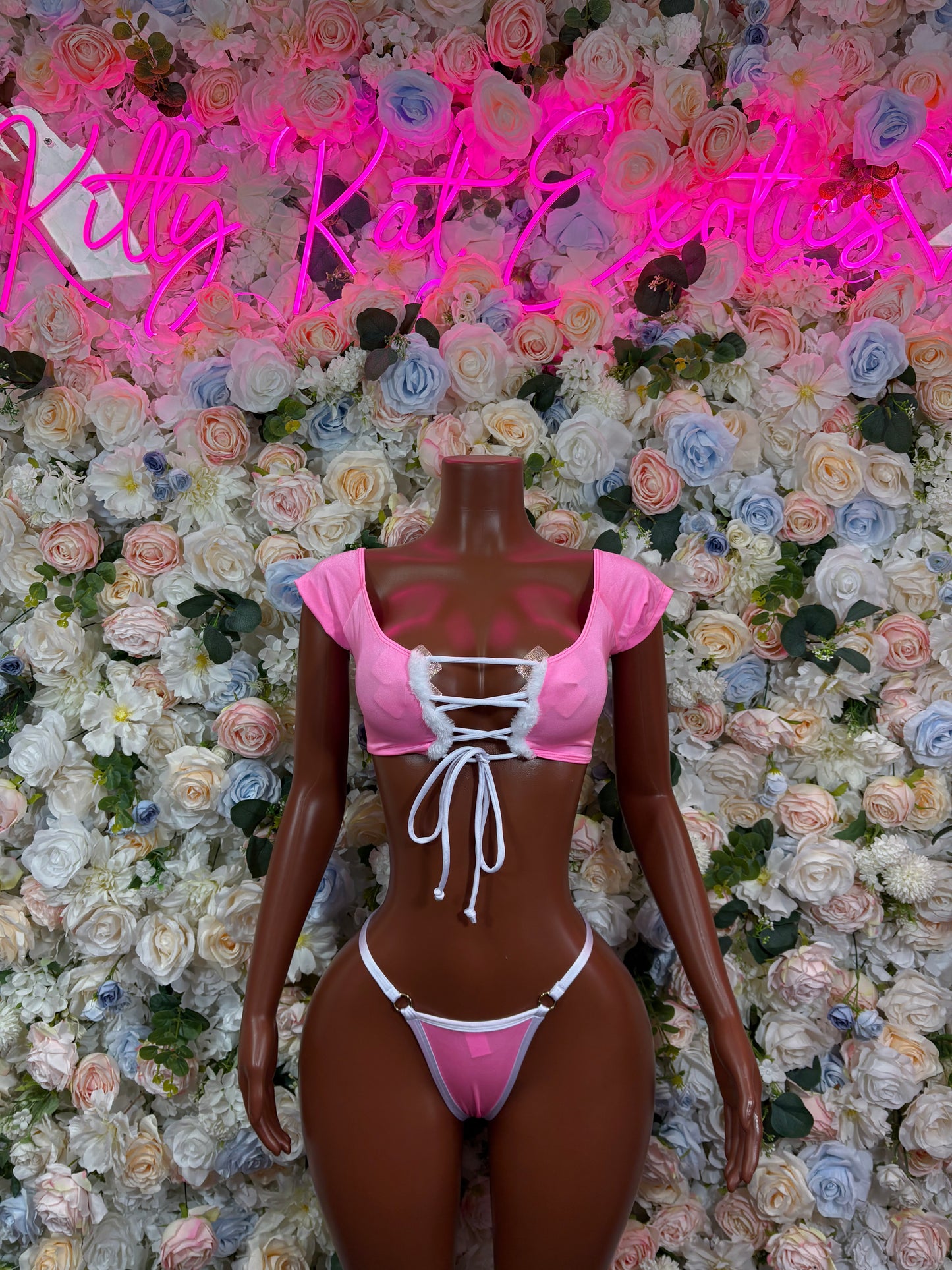 Christmas Pink Santa Holiday Outfit Two Piece Set Pink Santa Exotic Dancewear Costume Holiday Outfit