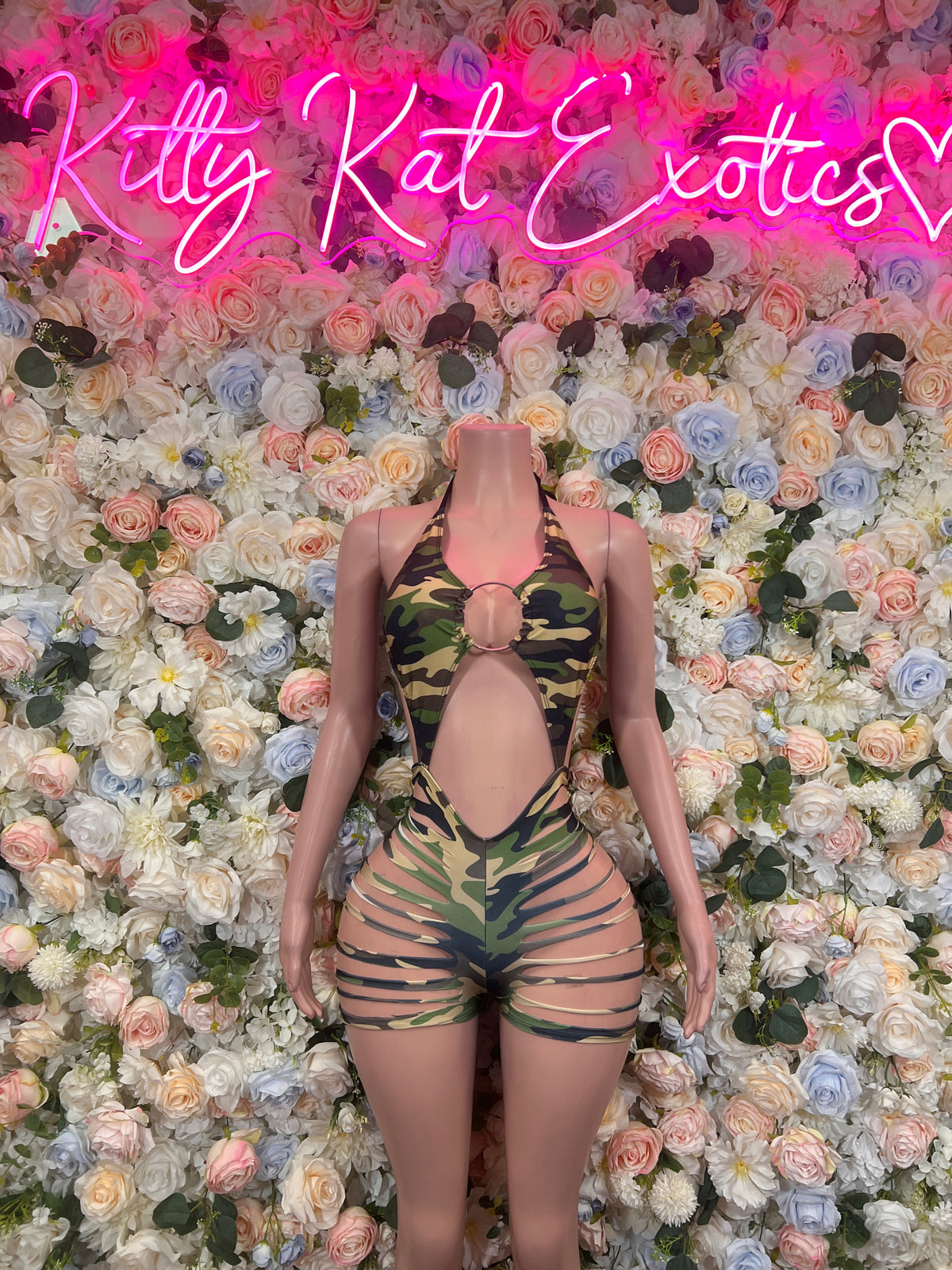 Camouflage Halloween Military Bodysuit – Cutout Camo One Piece Costume, Exotic Dancewear & Clubwear
