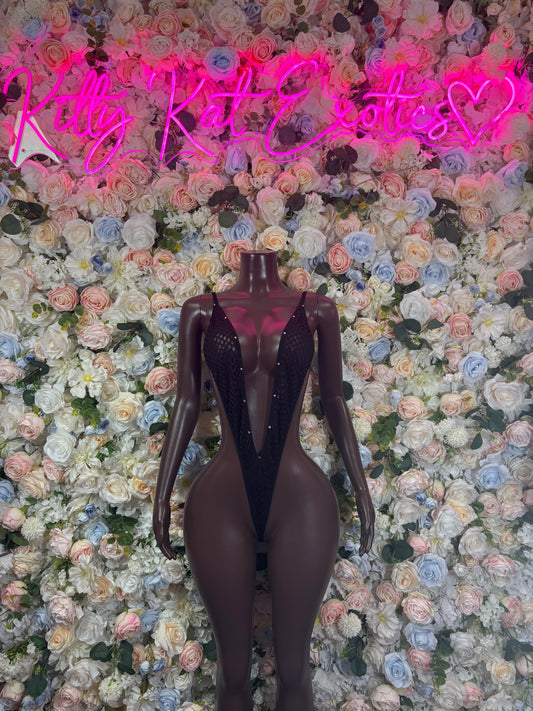 Bartender Bodysuit One Piece Fishnet  Black  -  Rave Outfit - Sexy Festival Outfit, Clubwear, Performance Costume, EDM Party Rave outfit