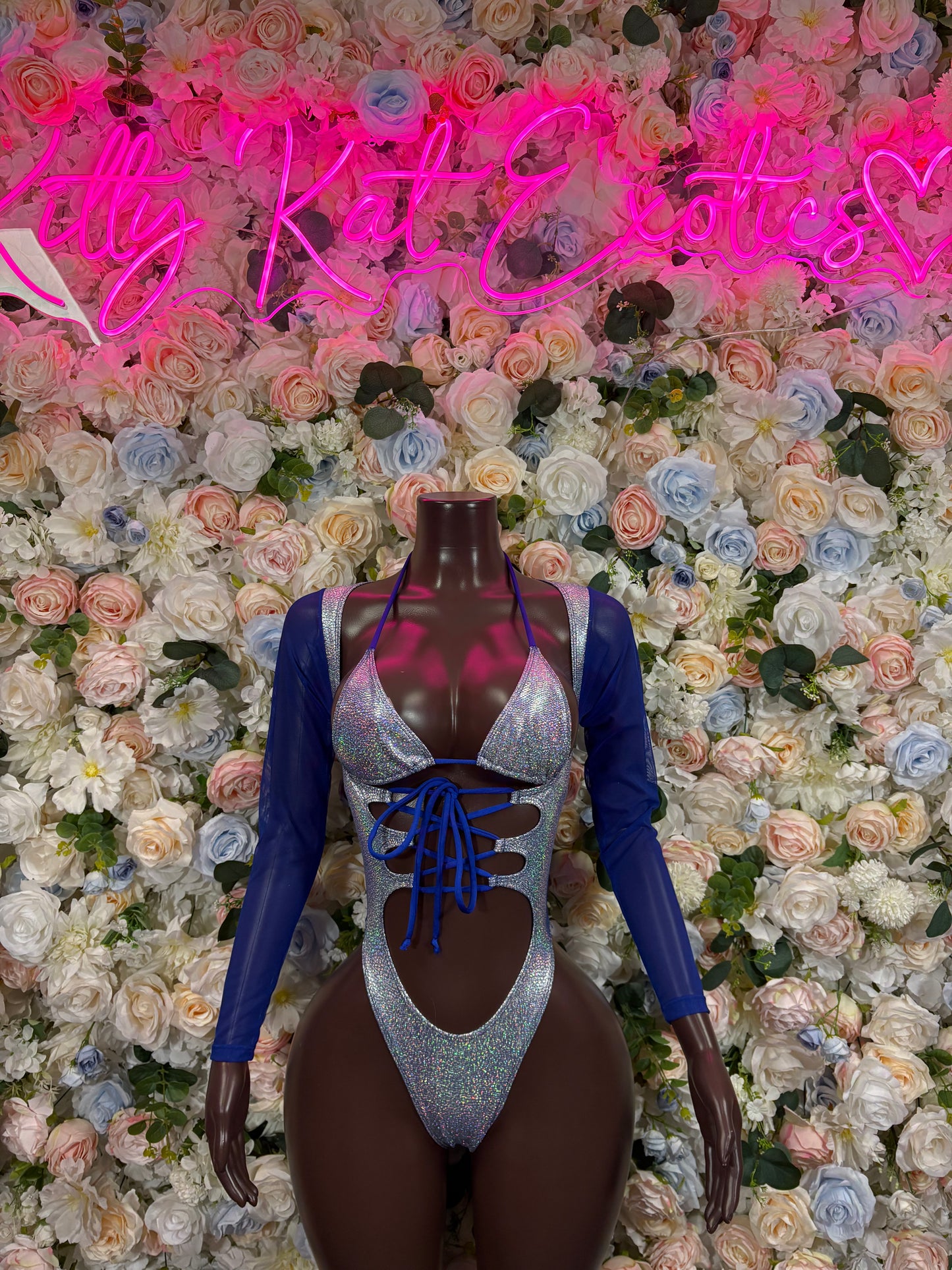 Bottlegirl Bodysuit Silver Metallic Bodysuit - Hologram Design | Exotic Dancewear Bartender Oufit