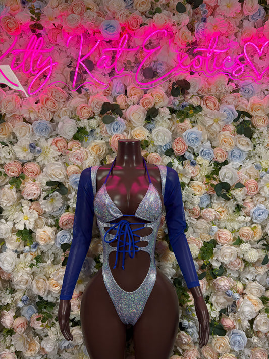 Bottlegirl Bodysuit Silver Metallic Bodysuit - Hologram Design | Exotic Dancewear Bartender Oufit