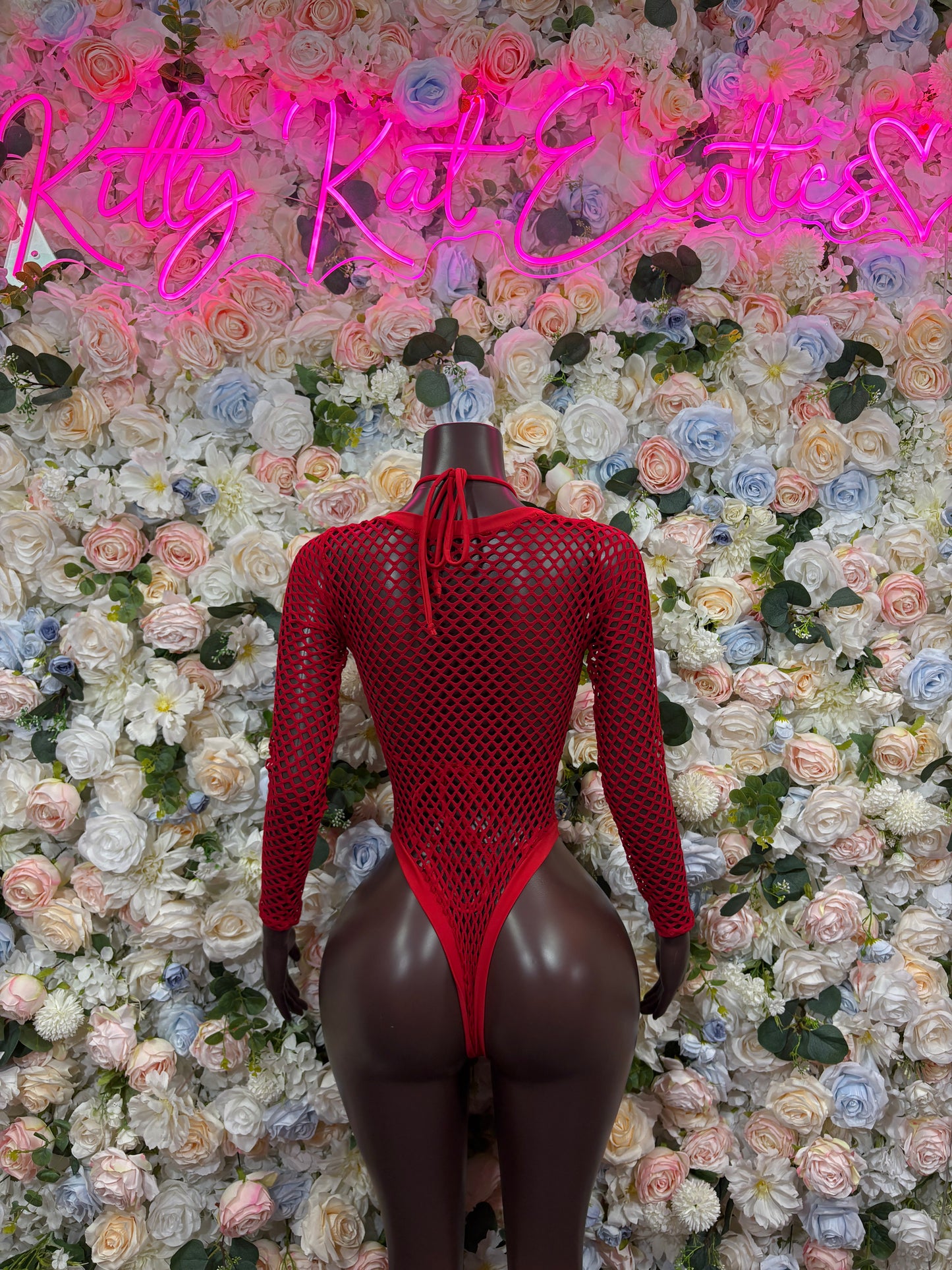 Bottlegirl Red Fishnet Bodysuit - Bottle Service Outfit, Rave Festival Clubwear One Piece Dancewear