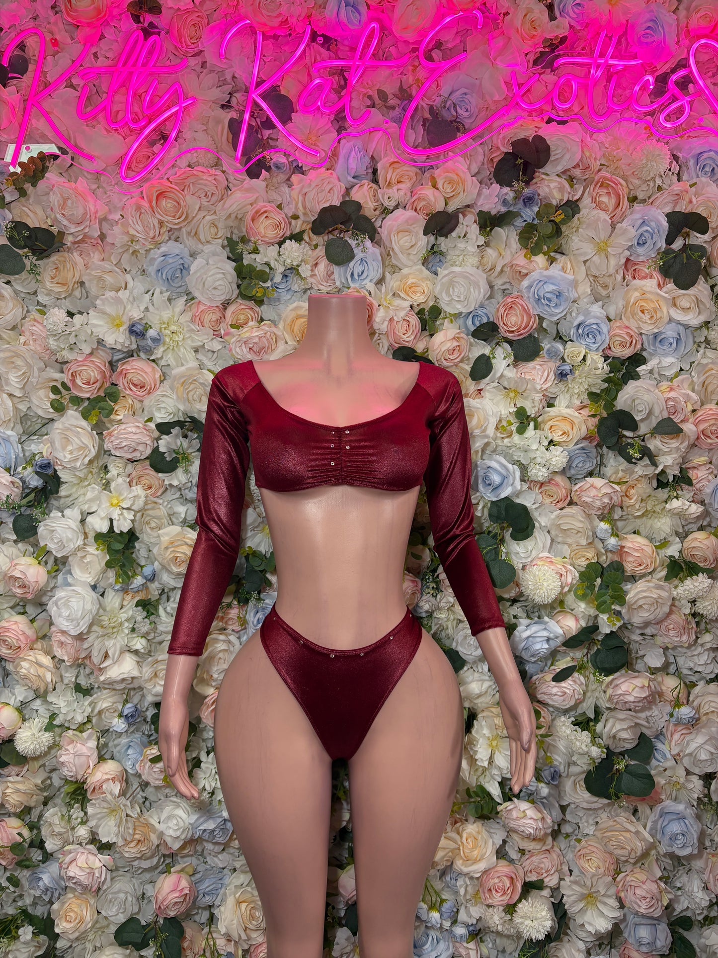 Burgundy Two Piece -  Exotic Dancewear  -  Rave Outfit - Sexy Festival Outfit, Clubwear, Performance Costume