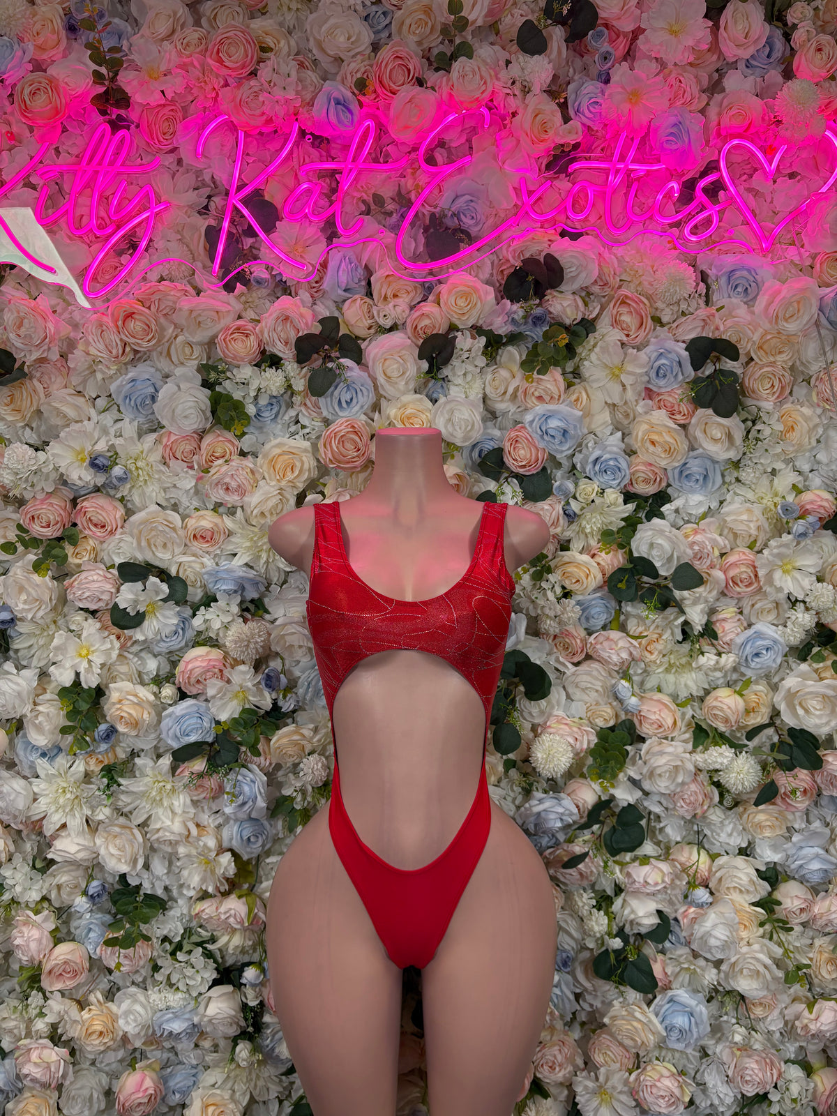 Red One Piece Bodysuit, Exotic Dancewear Rave Outfit
