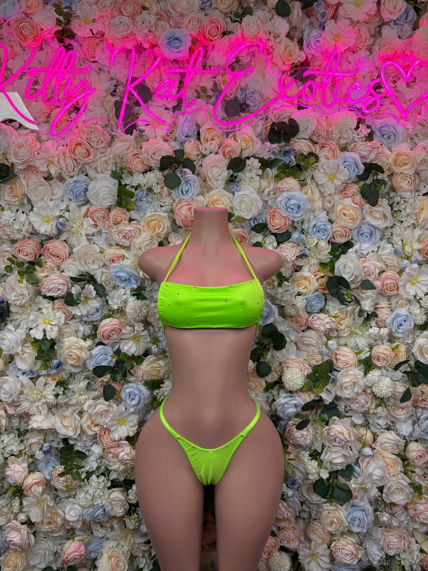 Neon green triangle bikini set with adjustable straps