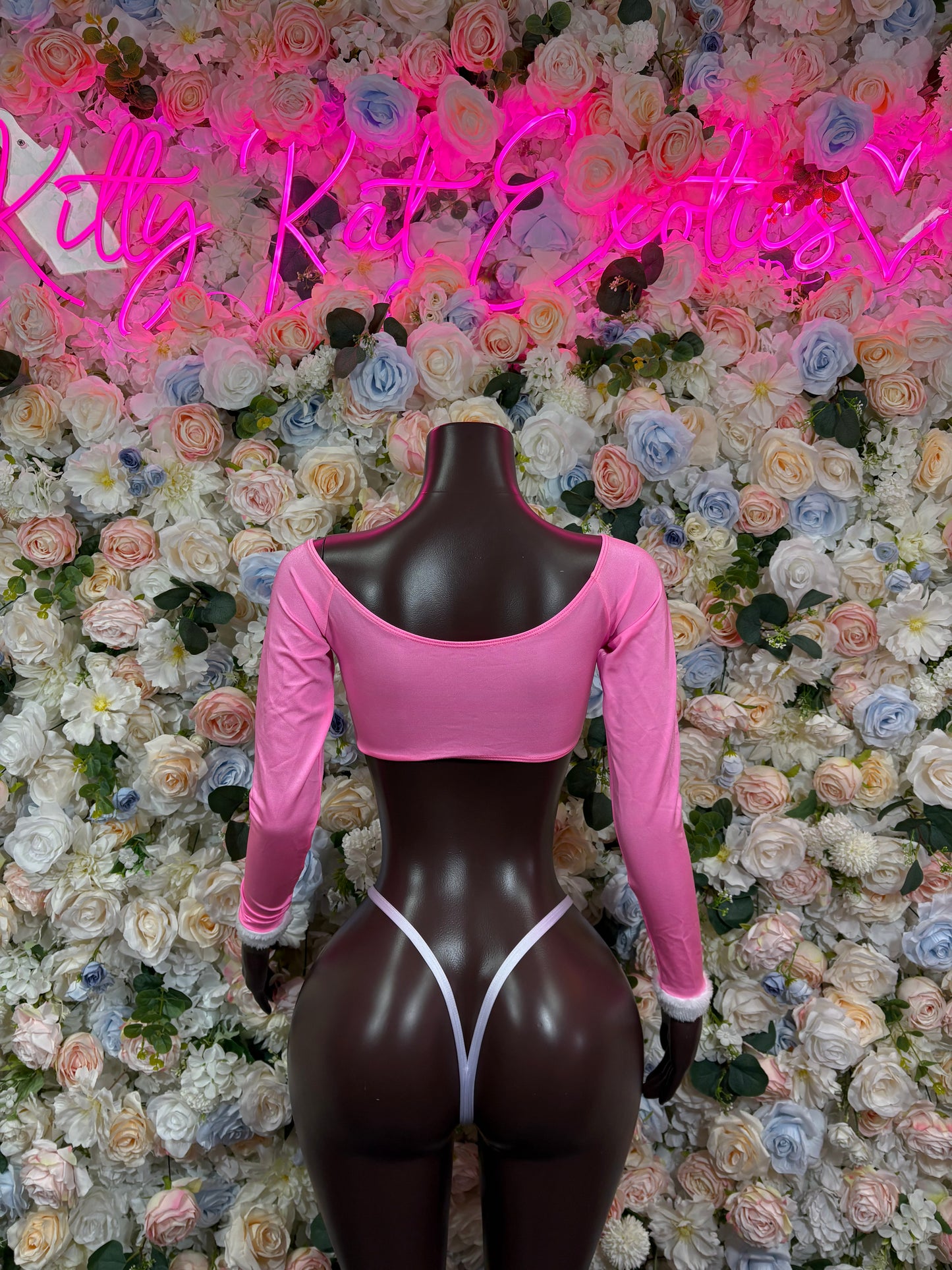 Christmas Pink Santa Holiday Outfit Two Piece Pink Santa Exotic Dancewear Costume Holiday Outfit