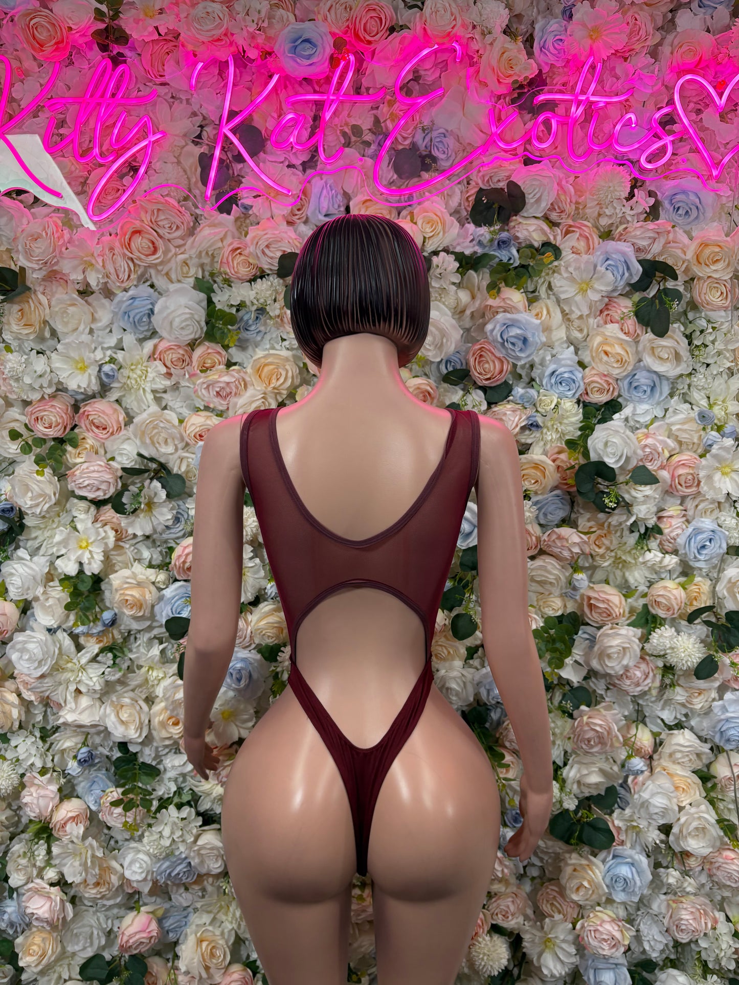 Burgundy Bodysuit Women’s Rave Festival Outfit - Exotic Dancewear
