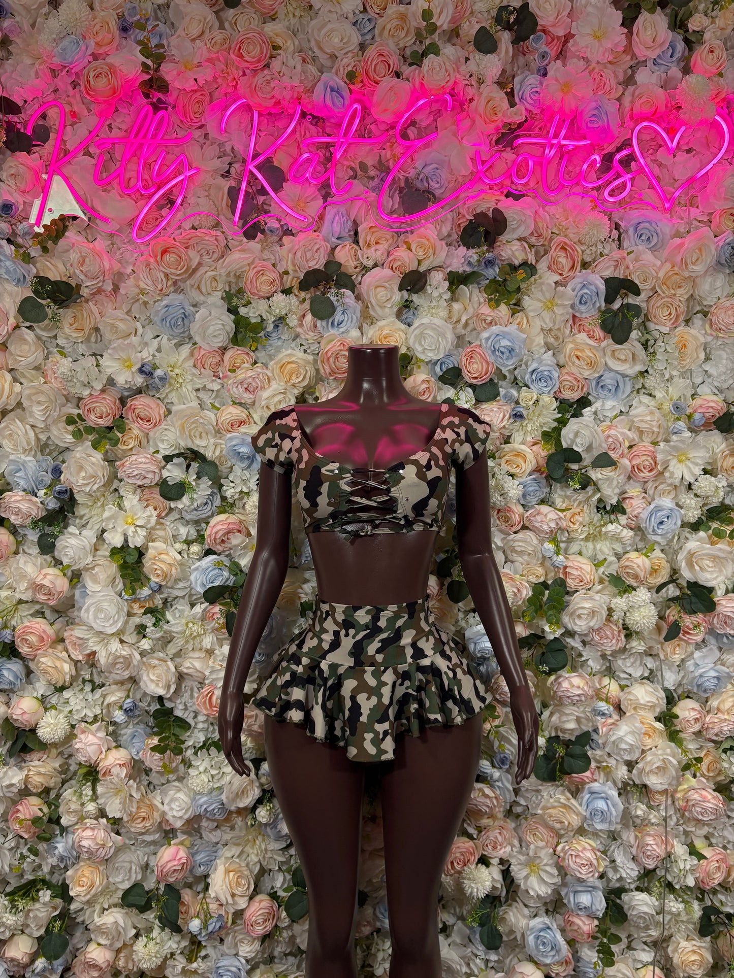 Camo Print Two Piece Skirt Set Exotic Dancewear Costume