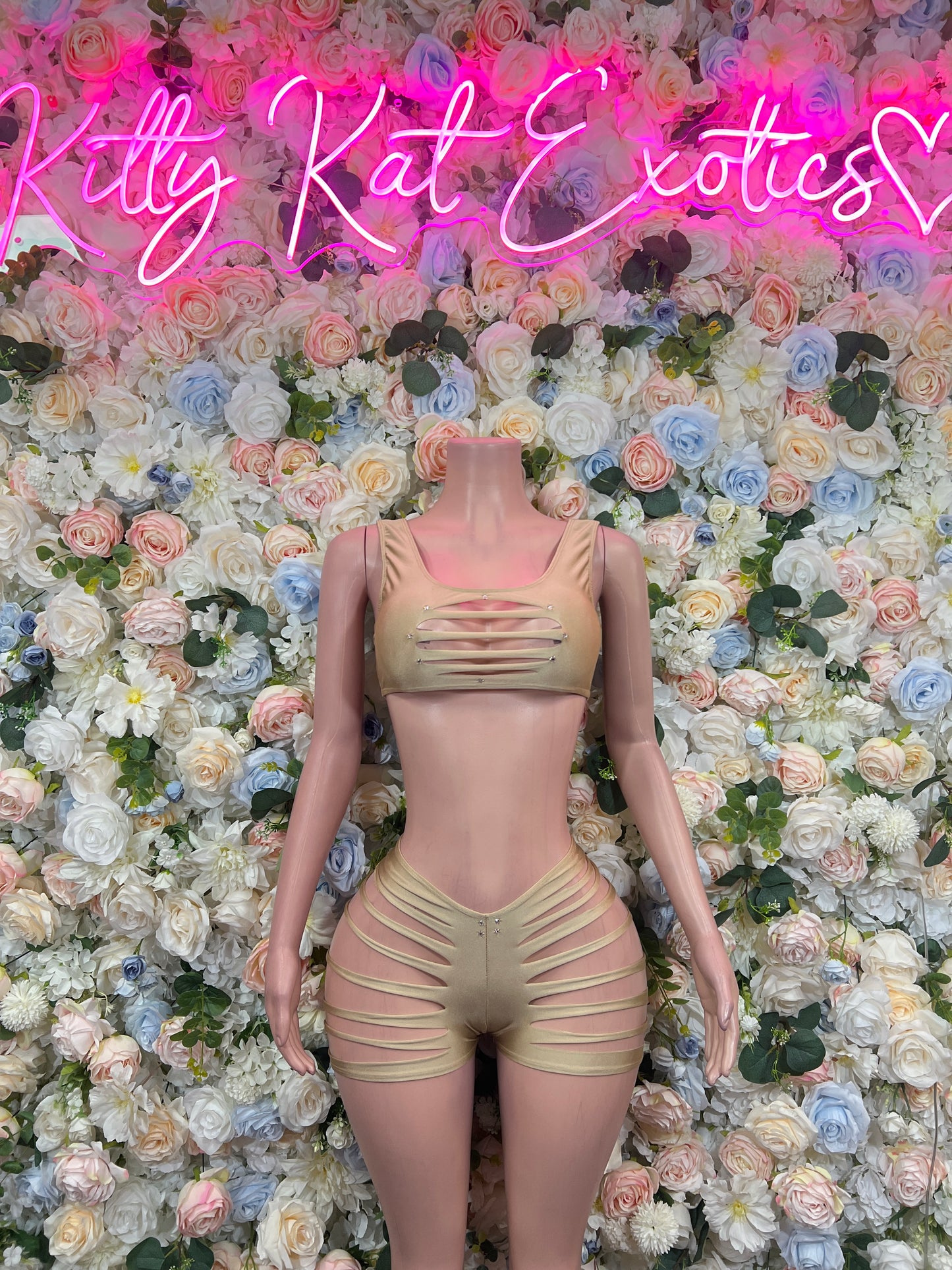 Nude Two Piece Set Exotic Dancewear Performers Rave Festival Wear