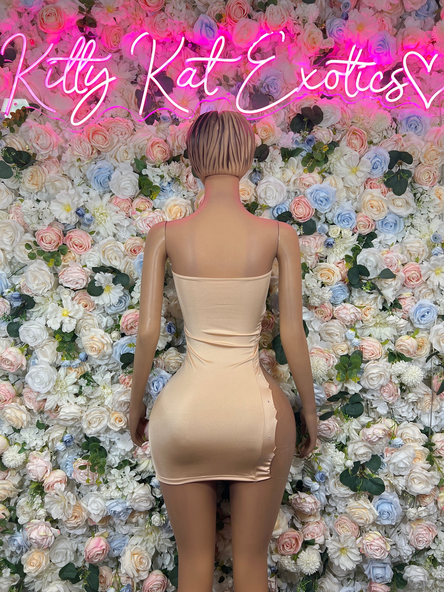 Beige Nude Dress for Women - Date Night Mini Dress | Rave Festival Exotic Dancewear Bottle Girl Clubwear