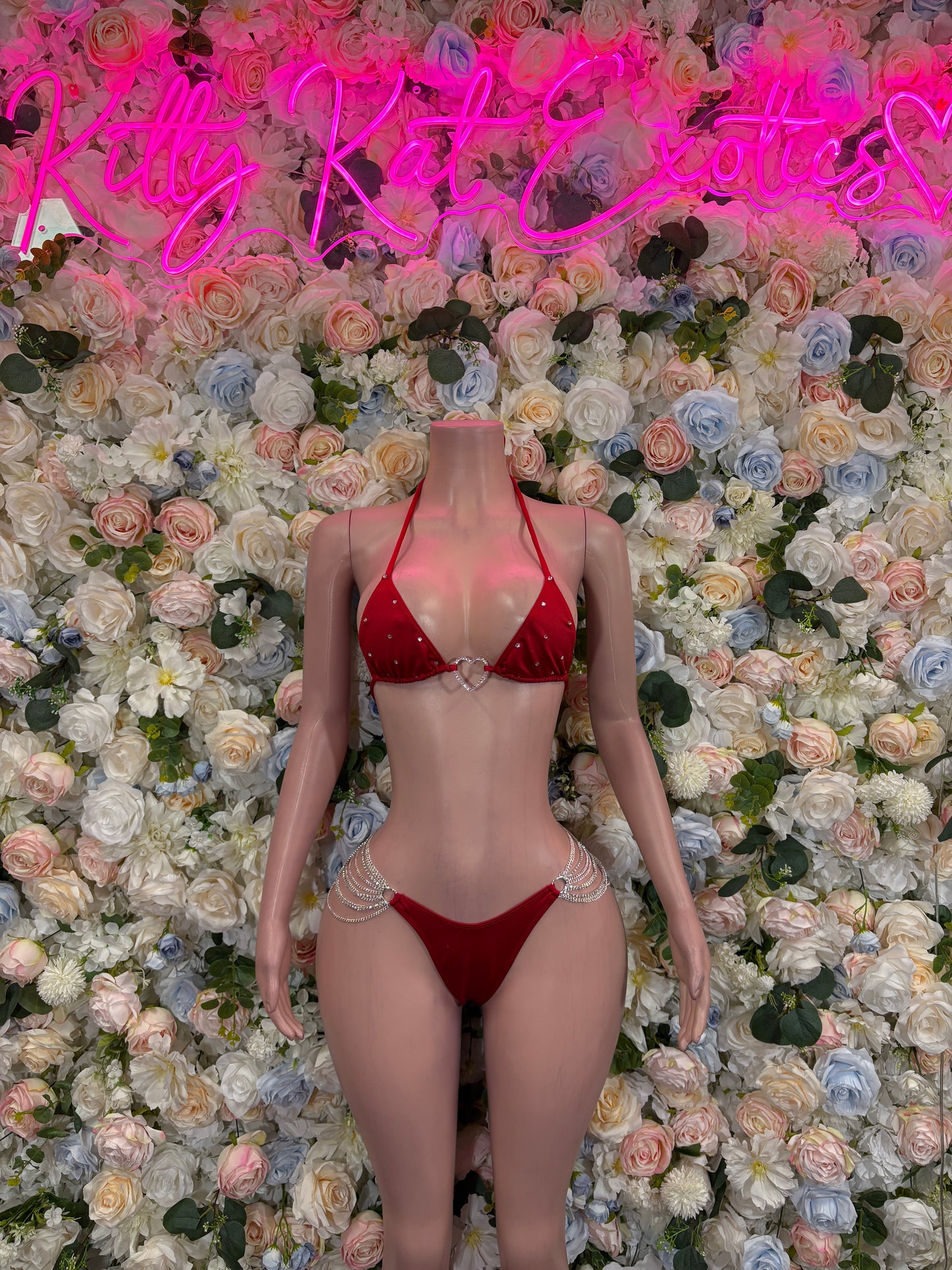 Red Rhinestone Bikini Set Rave Outfit Festival Swimwear Ravewear
