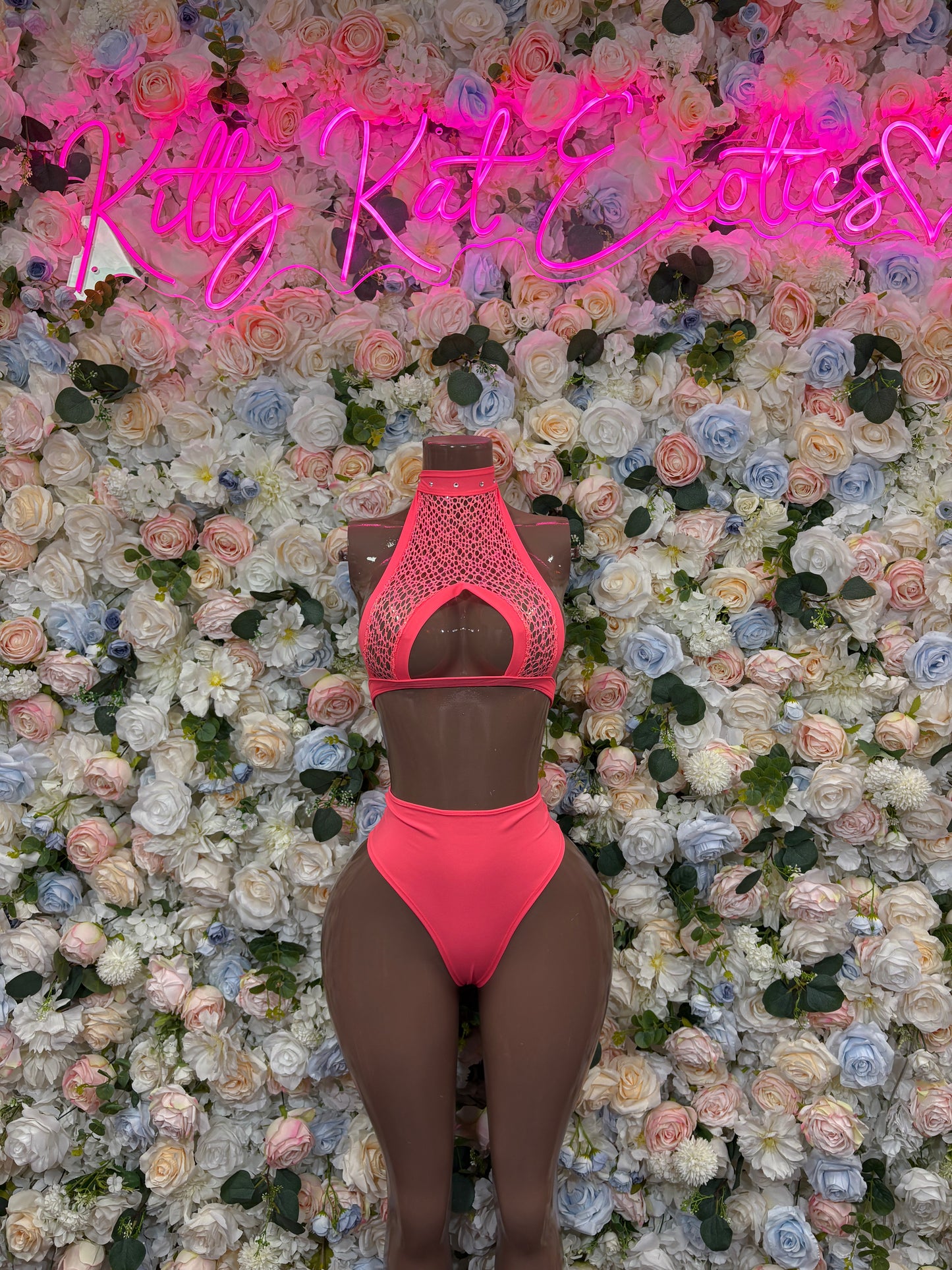 Coral Two Piece Rave Outfit Exotic Dancewear