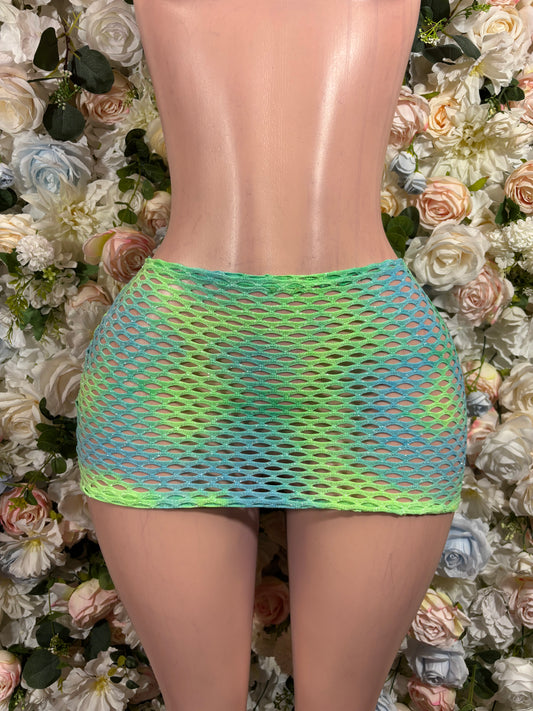 Multicolor Fishnet Mini Skirt – Rave Festival Sheer Clubwear