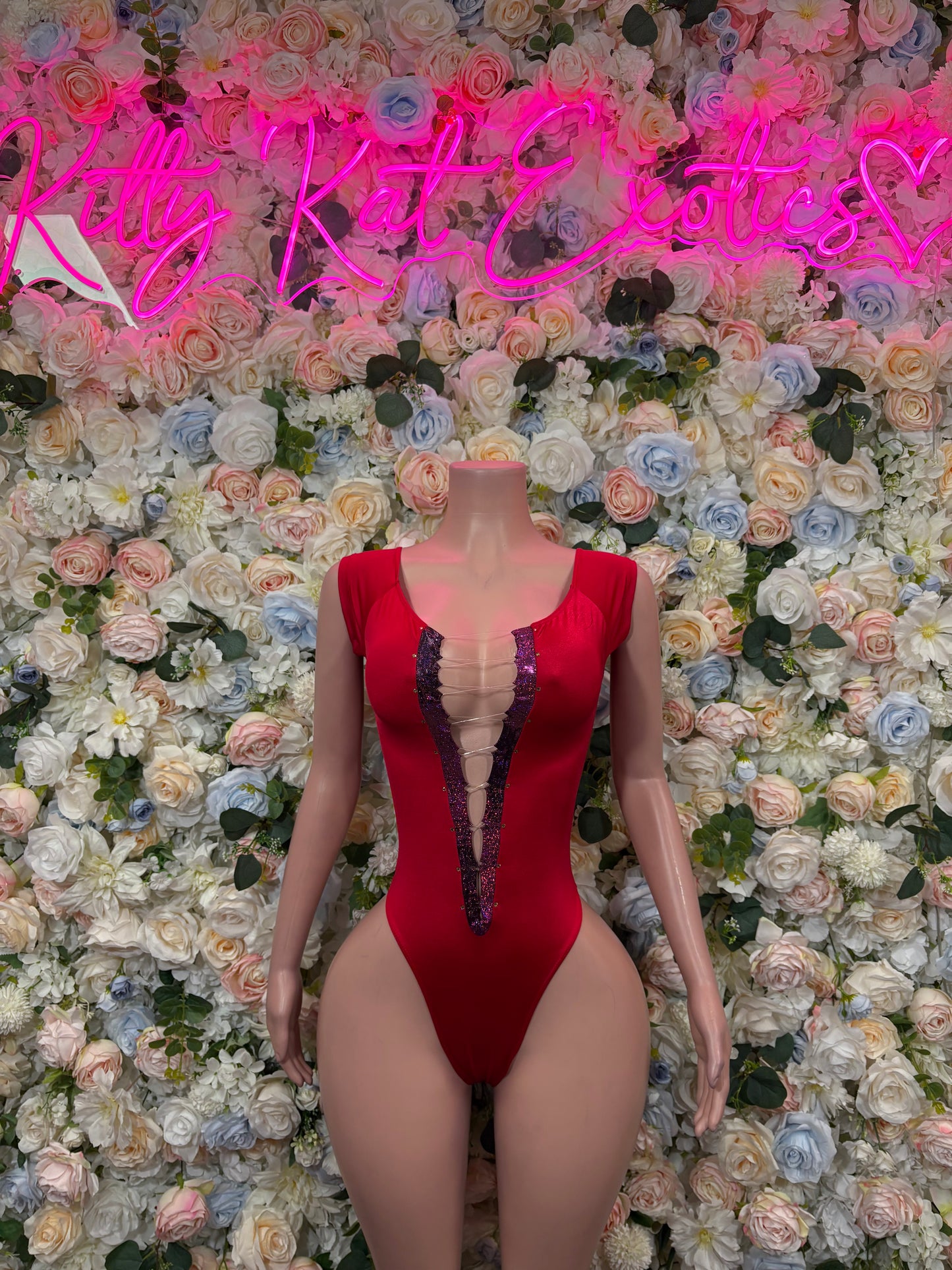 Red Bodysuit Rave Festival Outfit Women - Exotic Dancewear Stripper Clubwear Bottle Girl Ravewear