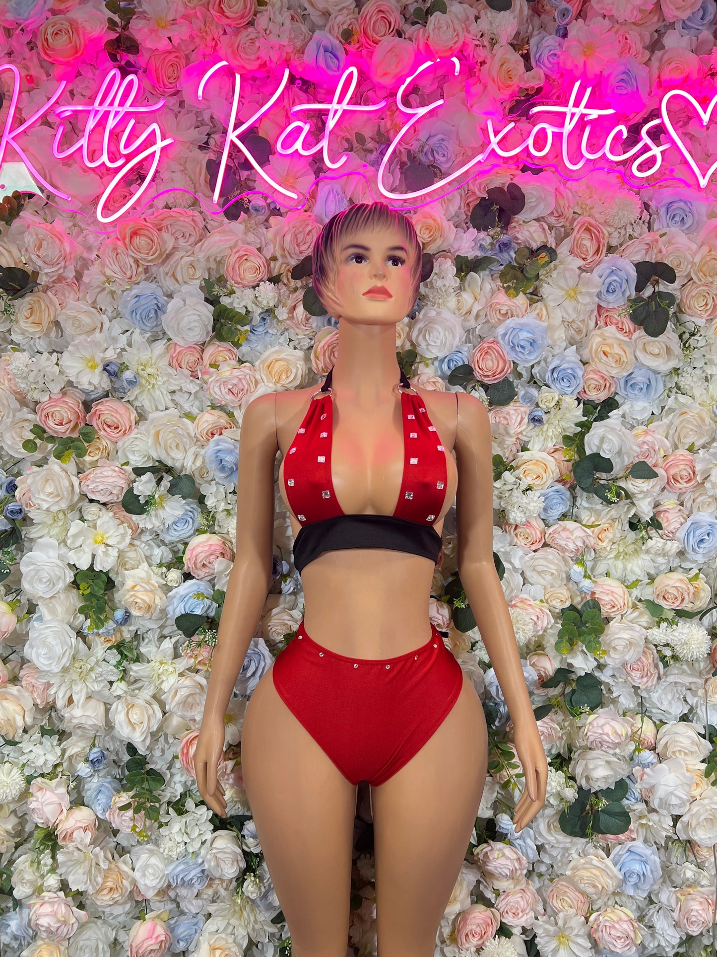 Red Two Piece Exotic Dancewear Rave Festival Outfit