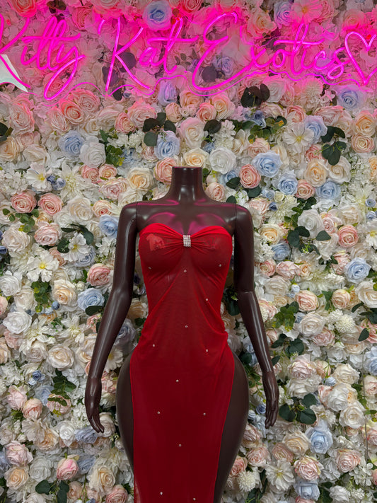 Summer Red Gown - Sexy Dance Costume, Sultry Clubwear Gown, Bold Performance Outfit, Trendy Party Dress