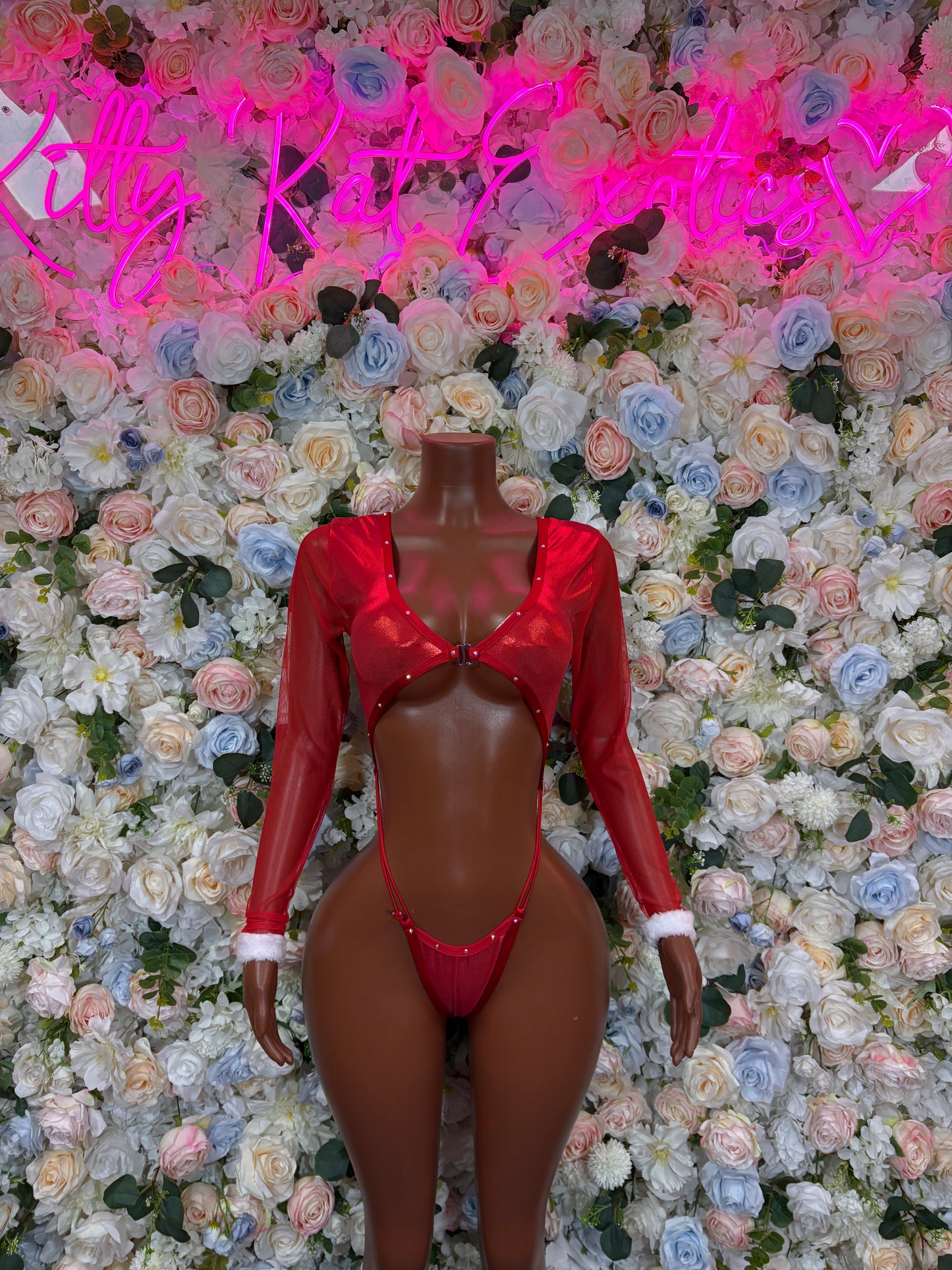 Santa Christmas Costume Two Piece Bikini Set – Holiday Bartender Dancewear Set for Holiday Parties