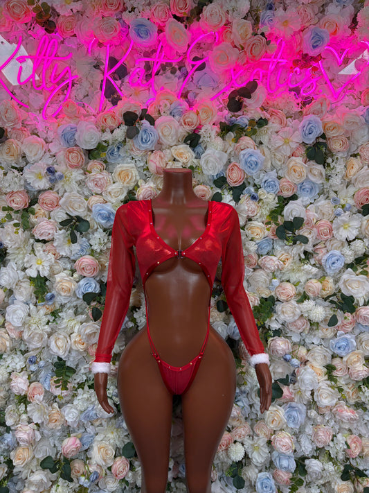 Santa Christmas Costume Two Piece Bikini Set – Holiday Bartender Dancewear Set for Holiday Parties