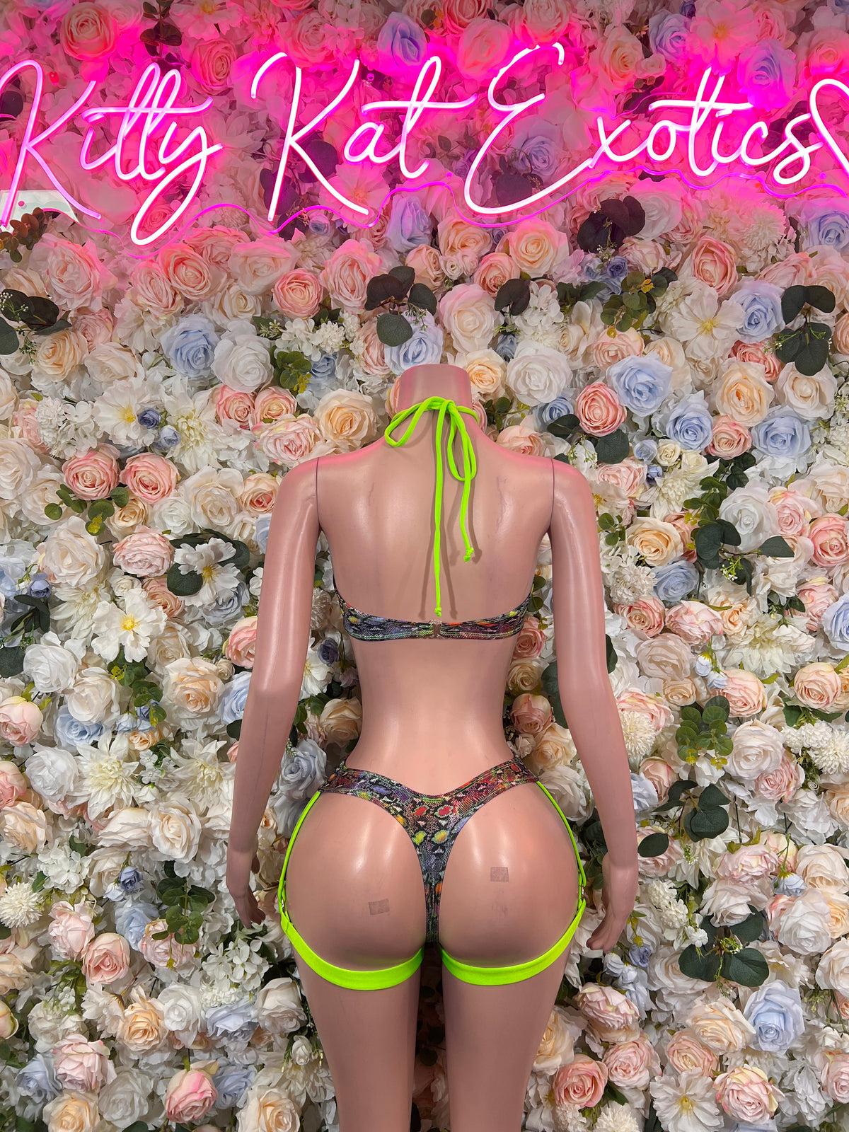 Snake Print Bikini Neon Two-Piece Set Rave Oufit– Exotic Dance & Rave wear Clothing