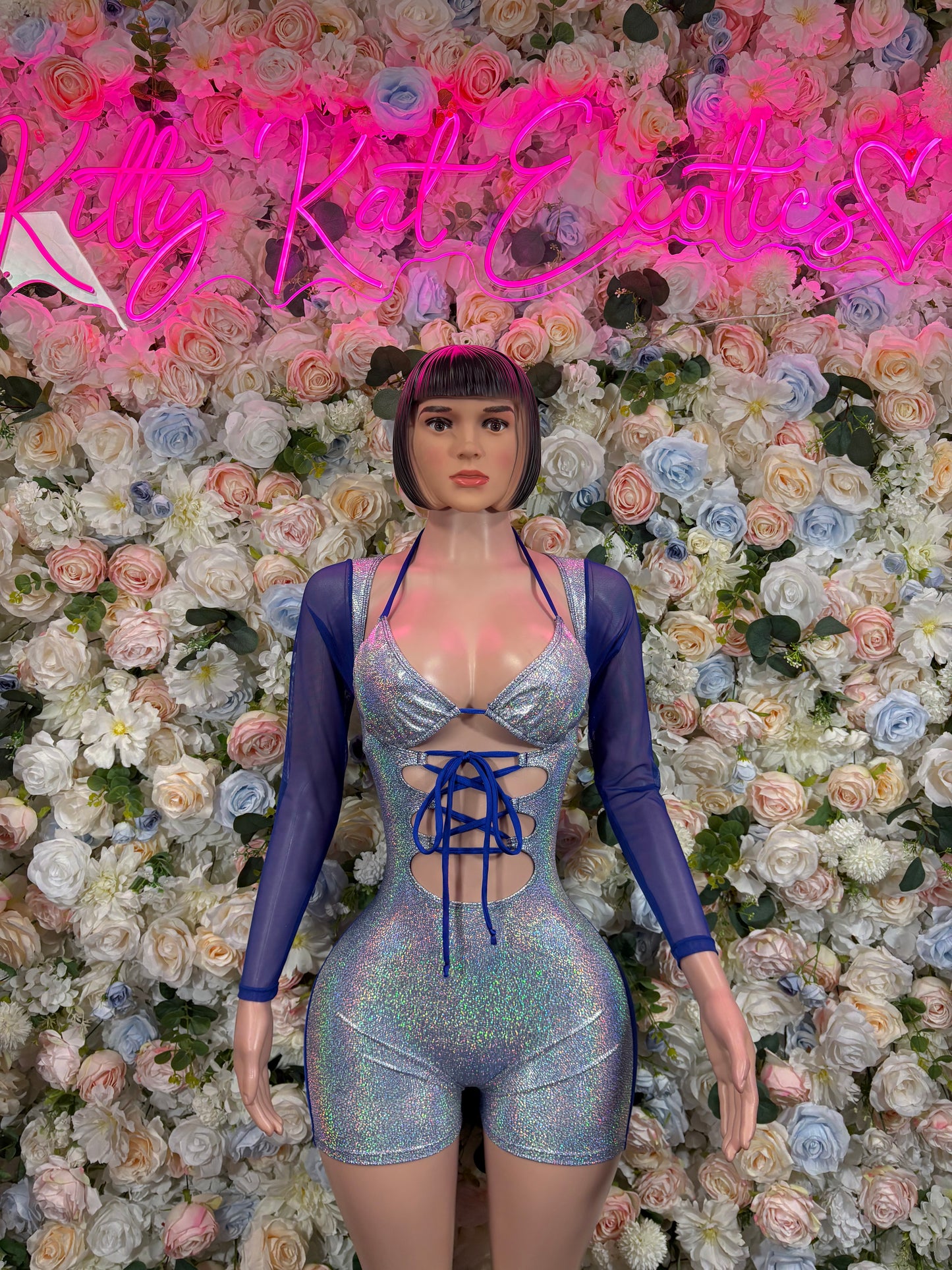 Bottlegirl Bodysuit Silver Metallic Bodysuit - Hologram Design | Exotic Dancewear Bartender Oufit