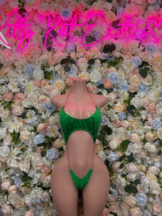 St Patrick’s Day Green Dancewear Slingshot Bodysuit, Festival Rave Outfit