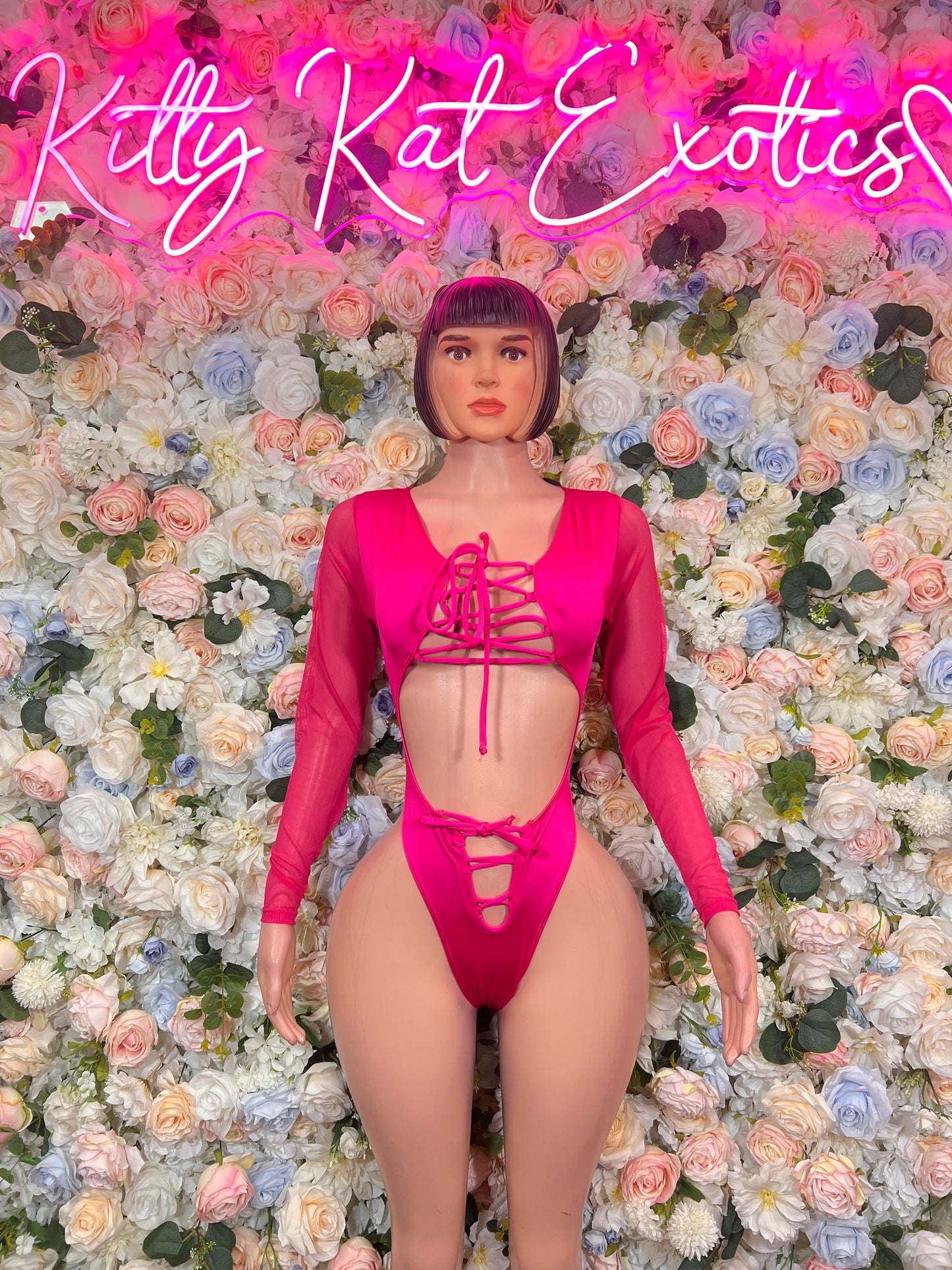 Pink Bottlegirl Bodysuit  - One Piece Bartender Outfit,  Exotic Dancewear Club Wear