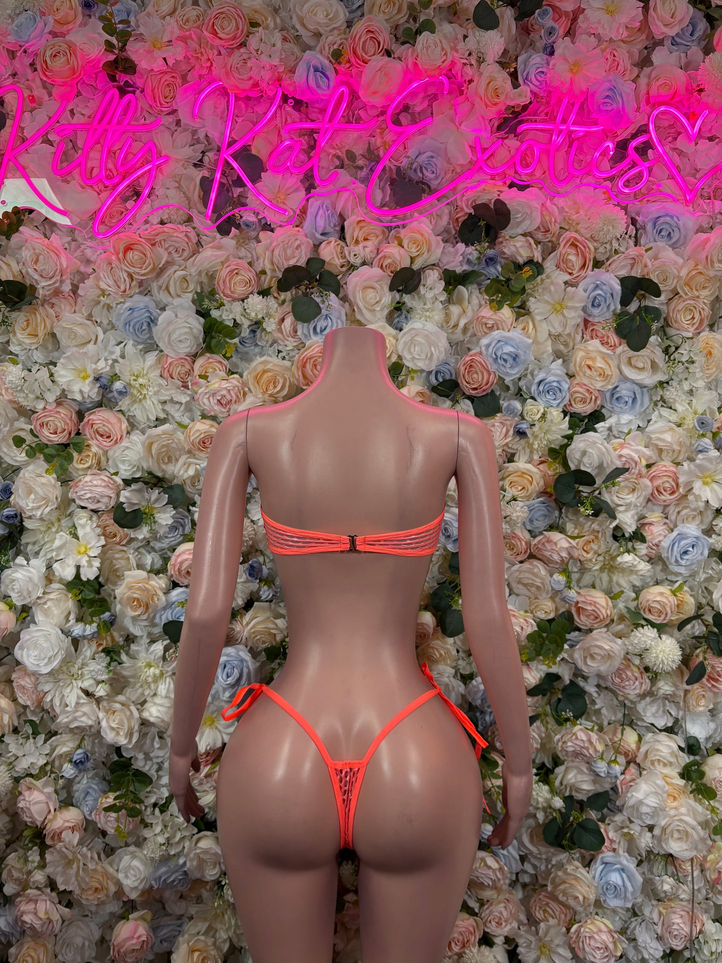 Festival Bikini Orange Fishnet Two-Piece  – Summer Festival & Rave Wear Exotic Dancewear