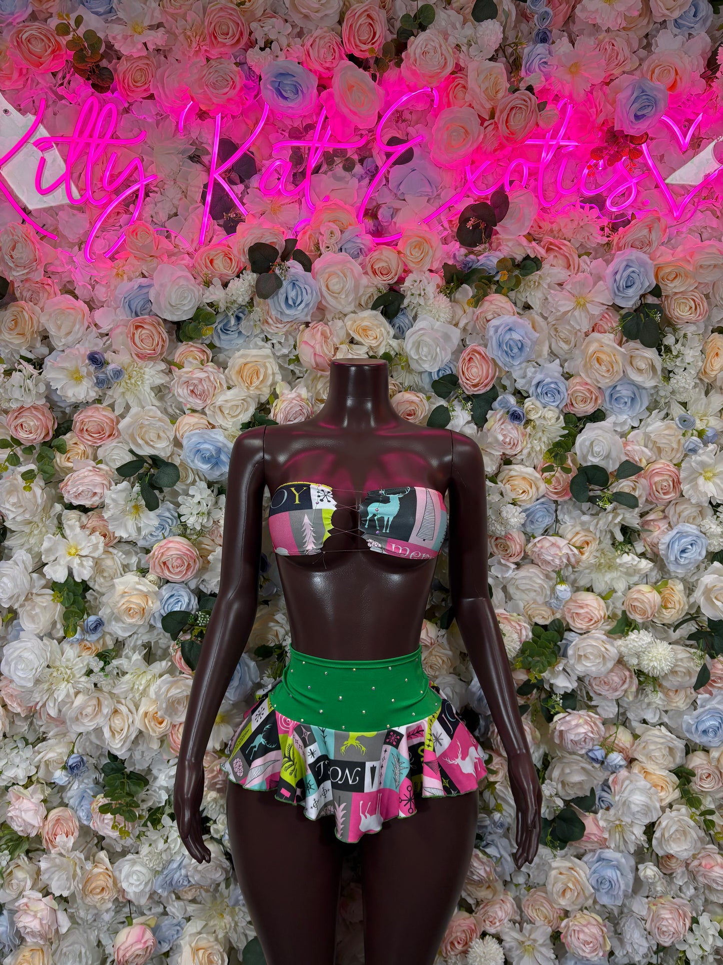 Christmas Costume Two Piece Skirt Set - Holiday Design | Exotic Dancewear for Performers, Bottlegirl