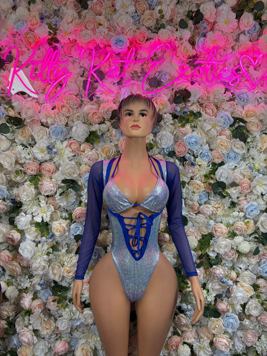 Bottlegirl Bodysuit Silver Metallic Bodysuit - Hologram Design | Exotic Dancewear Bartender Oufit