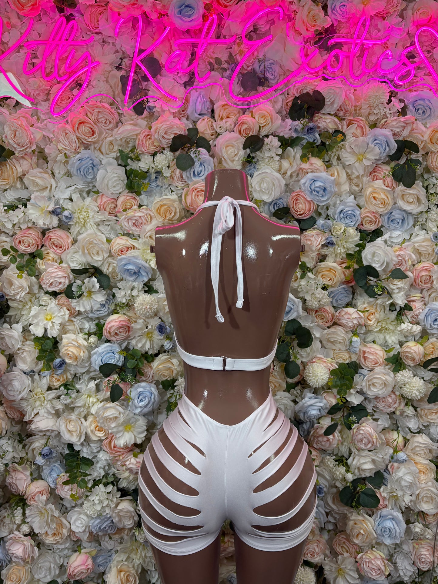 Bartender Bodysuit Summer White Metalic Design | Exotic Dancewear for Performers, Rave Outfits
