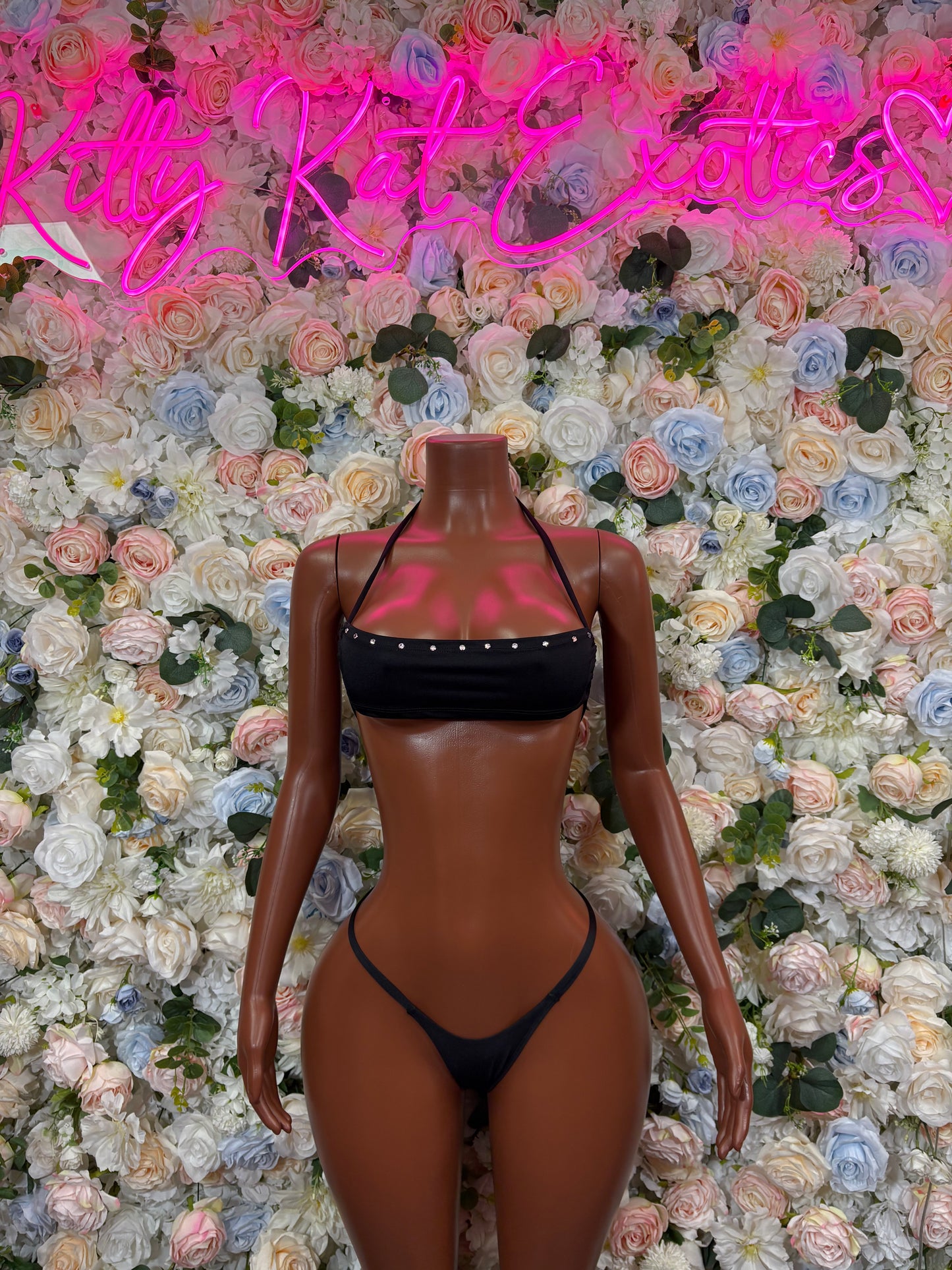 Black Bikini Two Piece Rave Festival Wear - Exotic Dancewear Clubwear Bottle Girl Ravewear