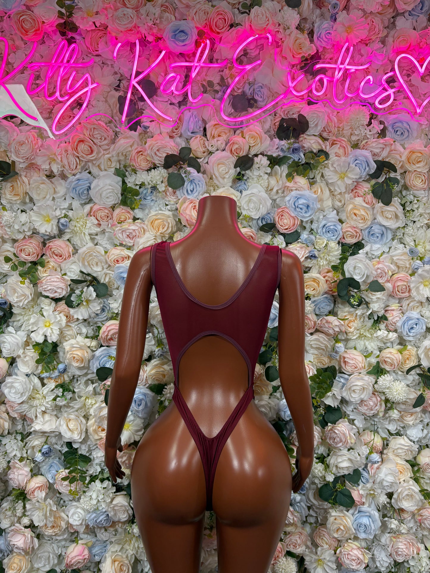 Burgundy Bodysuit Rave Festival Outfit - Exotic Dancewear