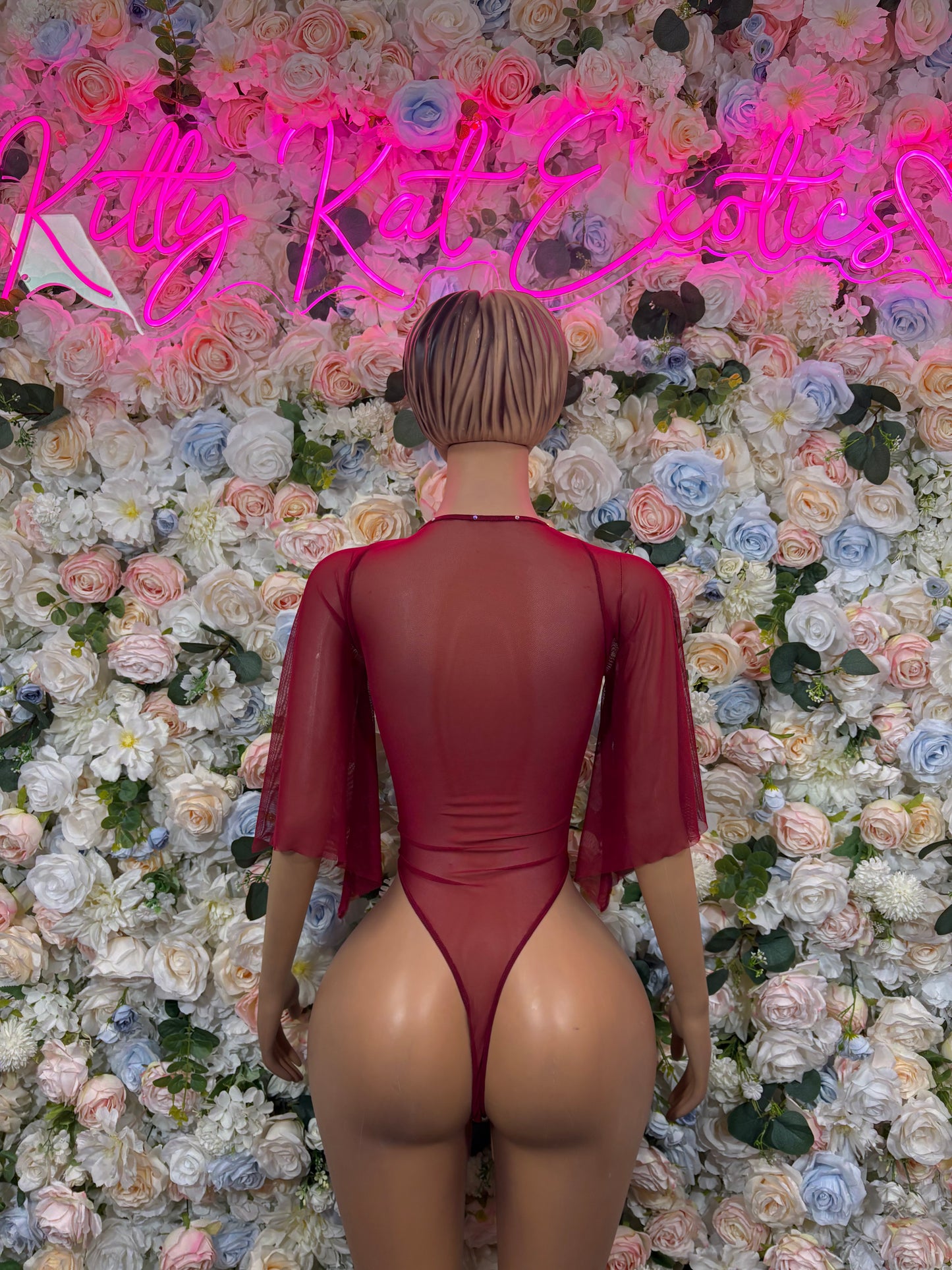 Burgundy Bodysuit Rave Festival Outfit - Exotic Dancewear