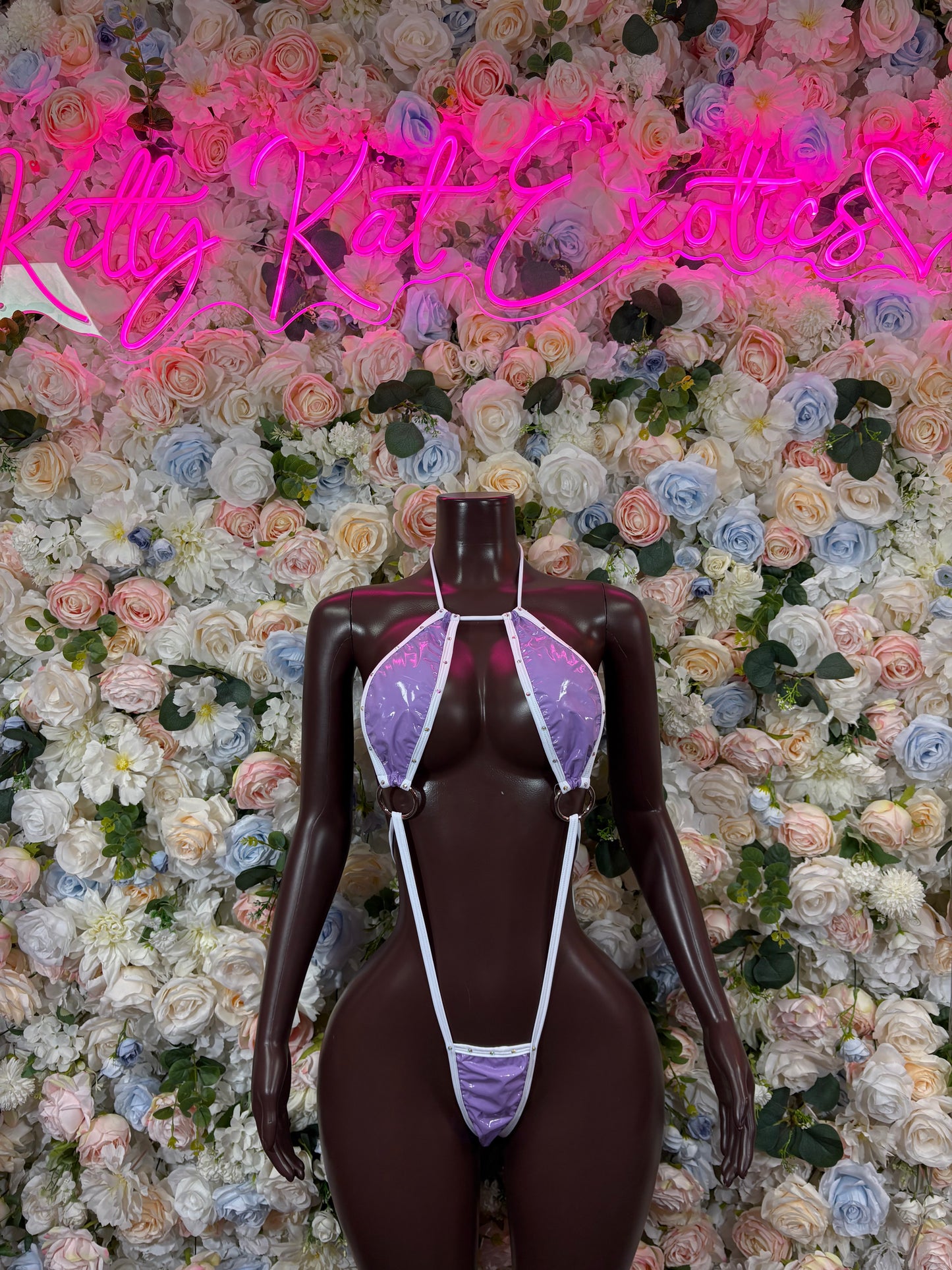 Latex Purple Festival Bodysuit Women - Rave Outfit Exotic Dancewear Clubwear Bottle Girl Bodysuit