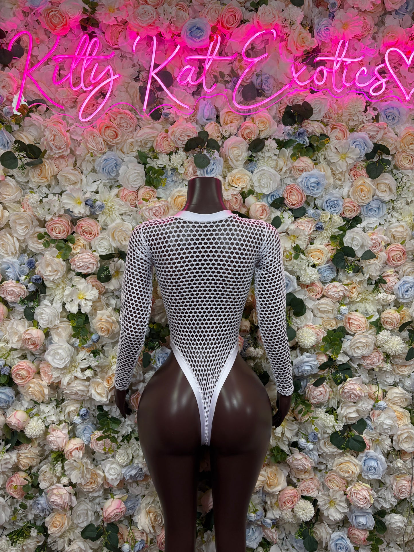 Bottlegirl White Fishnet Bodysuit - Bottle Service Outfit, Rave Festival Clubwear One Piece Dancewear