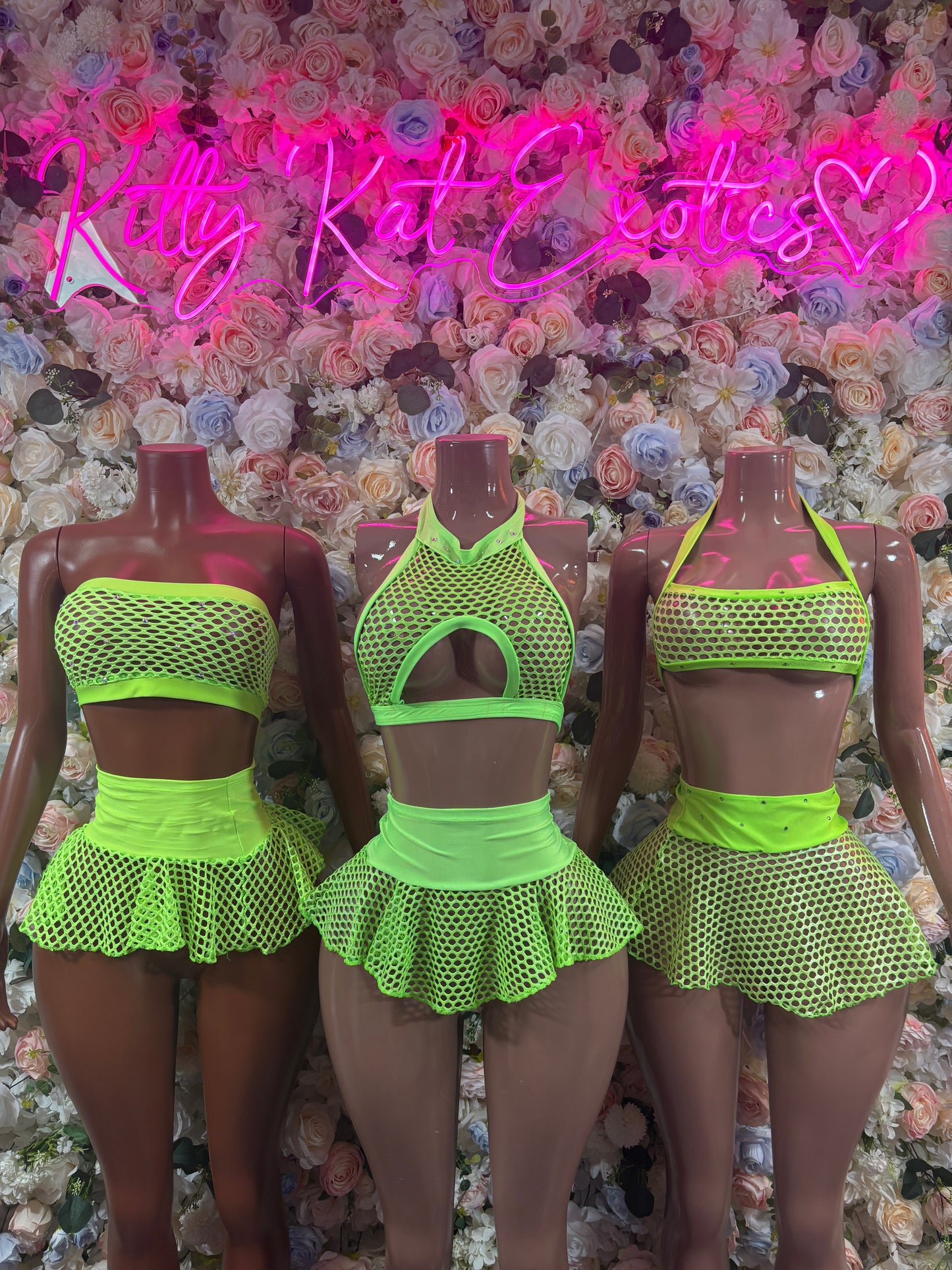 Neon Green Fishnet Rave Outfit – Two-Piece Skirt Set