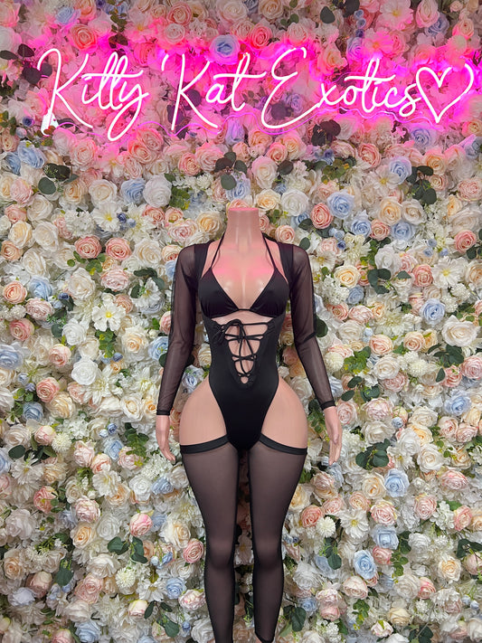 Bottlegirl Black Bodysuit  - One Piece Bartender Outfit, EDM Dancewear, Party Clubwear