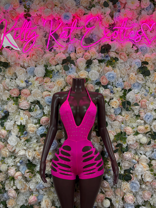 Pink Rhinestone Bodysuit – Festival Rave Outfit