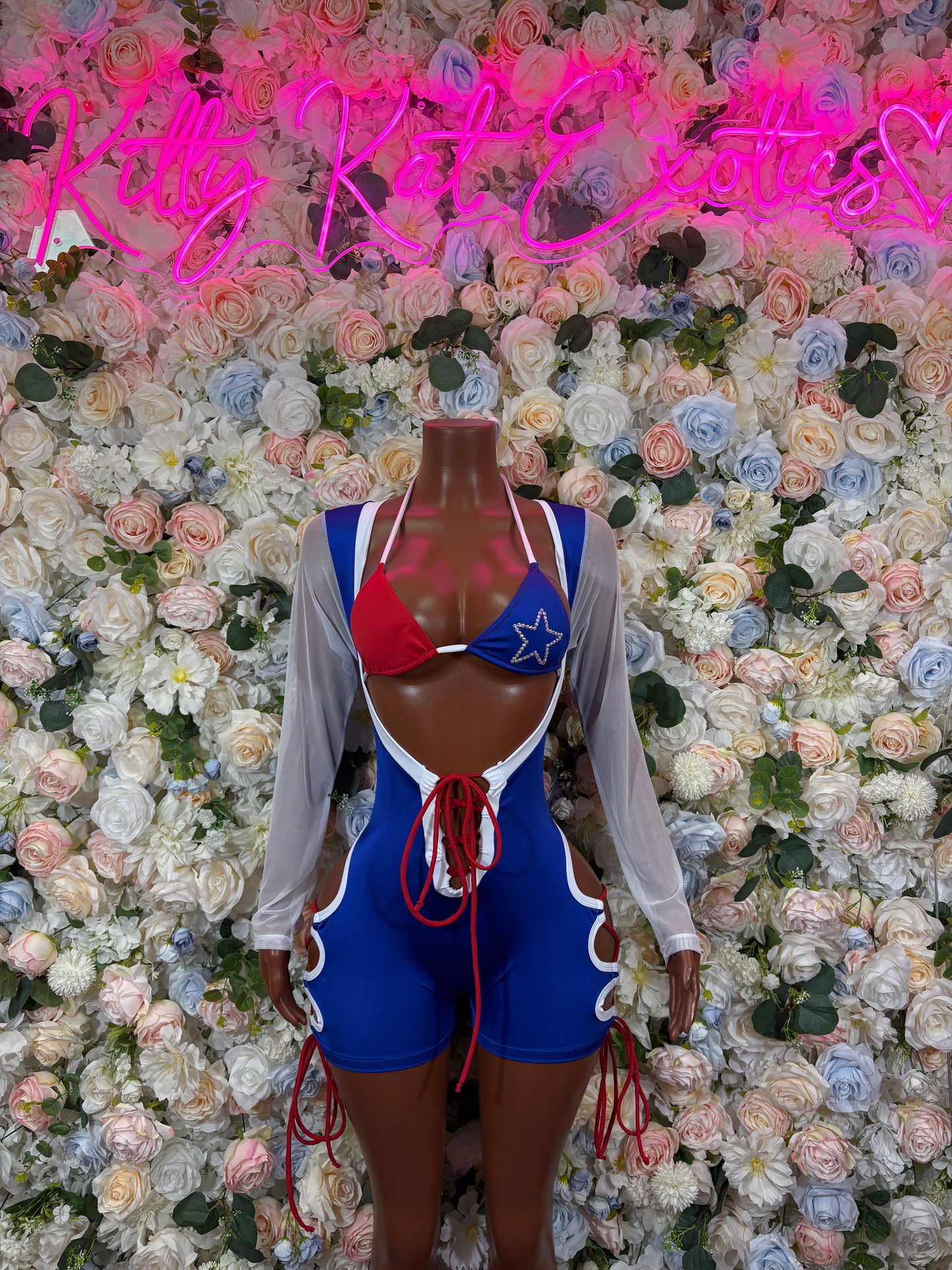 Bottlegirl USA Flag Bodysuit - United States Bartender One Piece Costume Rave Festival Exotic Dancewear
