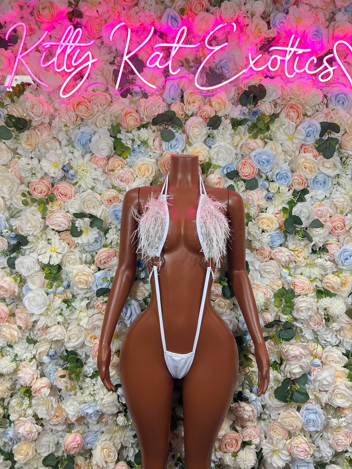 White Feather Fringe Bodysuit Rave Festival Exotic Dancewear Sparkly Glitter Boa Club Outfit
