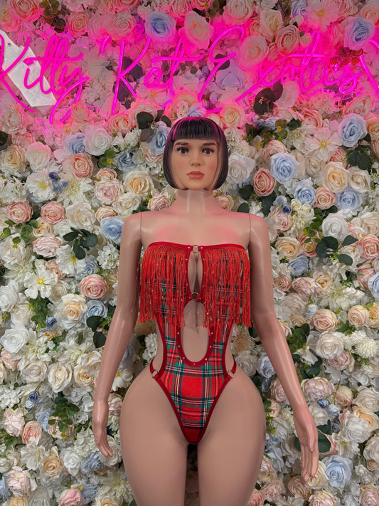 Christmas Bartender Outfit Sexy Two Piece Bikini “Gift” Red Santa Exotic Dancewear Costume Holiday