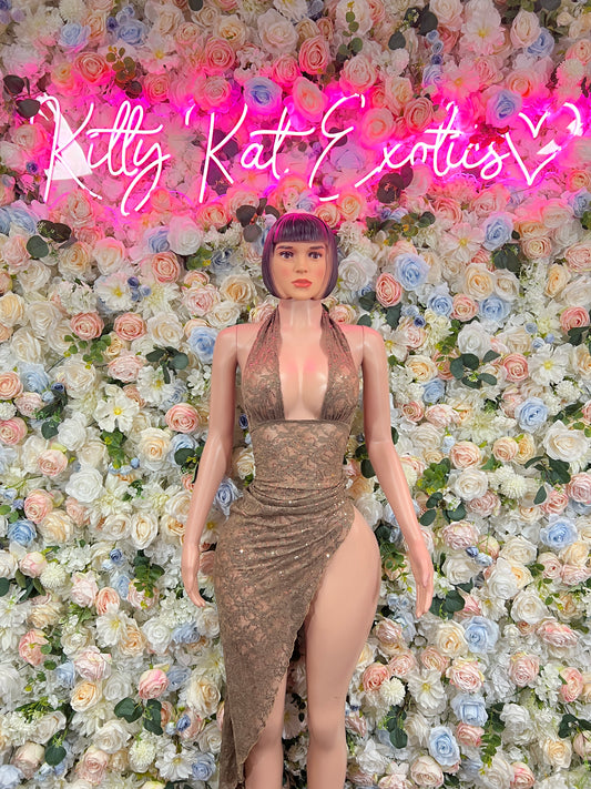 Elegant New Year’s Eve Gown Nude Lace – Sparkly Clubwear Dress for Party, Sexy Festival Outfit, Exotic Dancewear, Stage Performance Costume