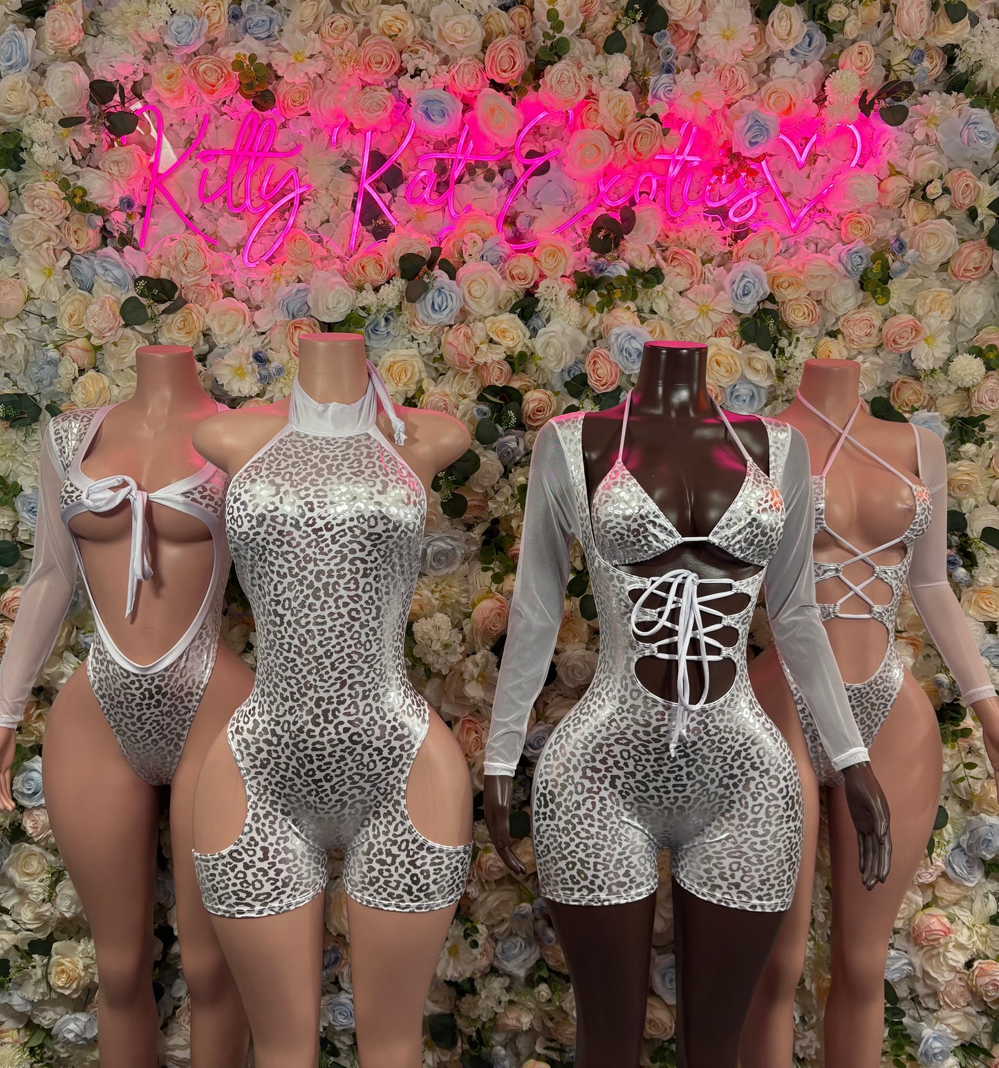 Bottlegirl Bodysuit Silver Cheetah One Piece - Hologram Design | Exotic Dancewear for Performers, Raves