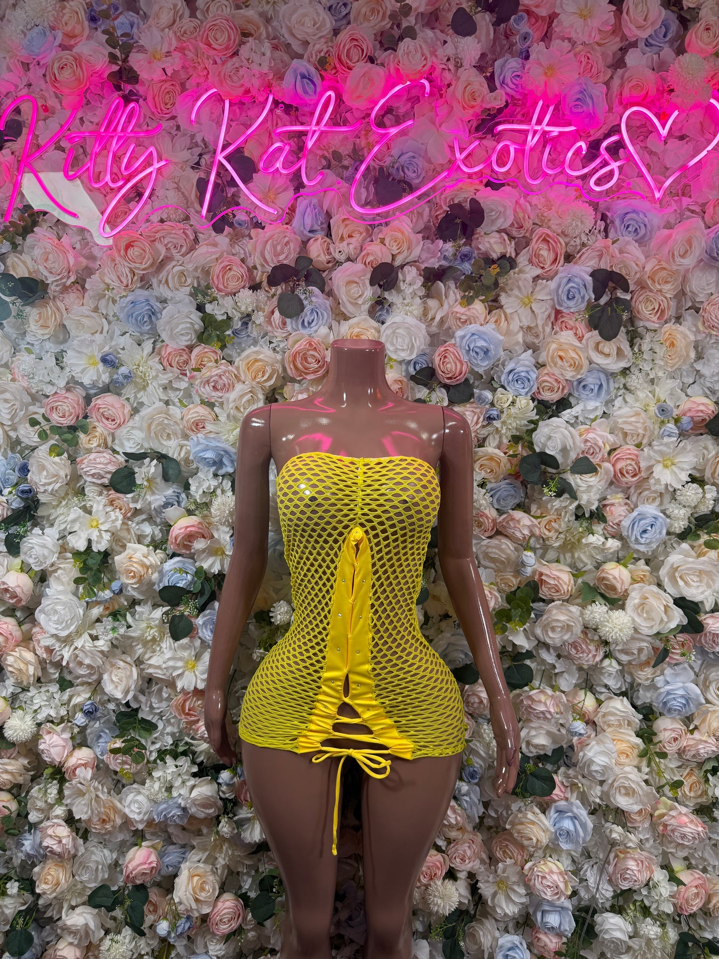 Yellow Fishnet Bodysuit: Rave Outfit, Exotic Dancewear