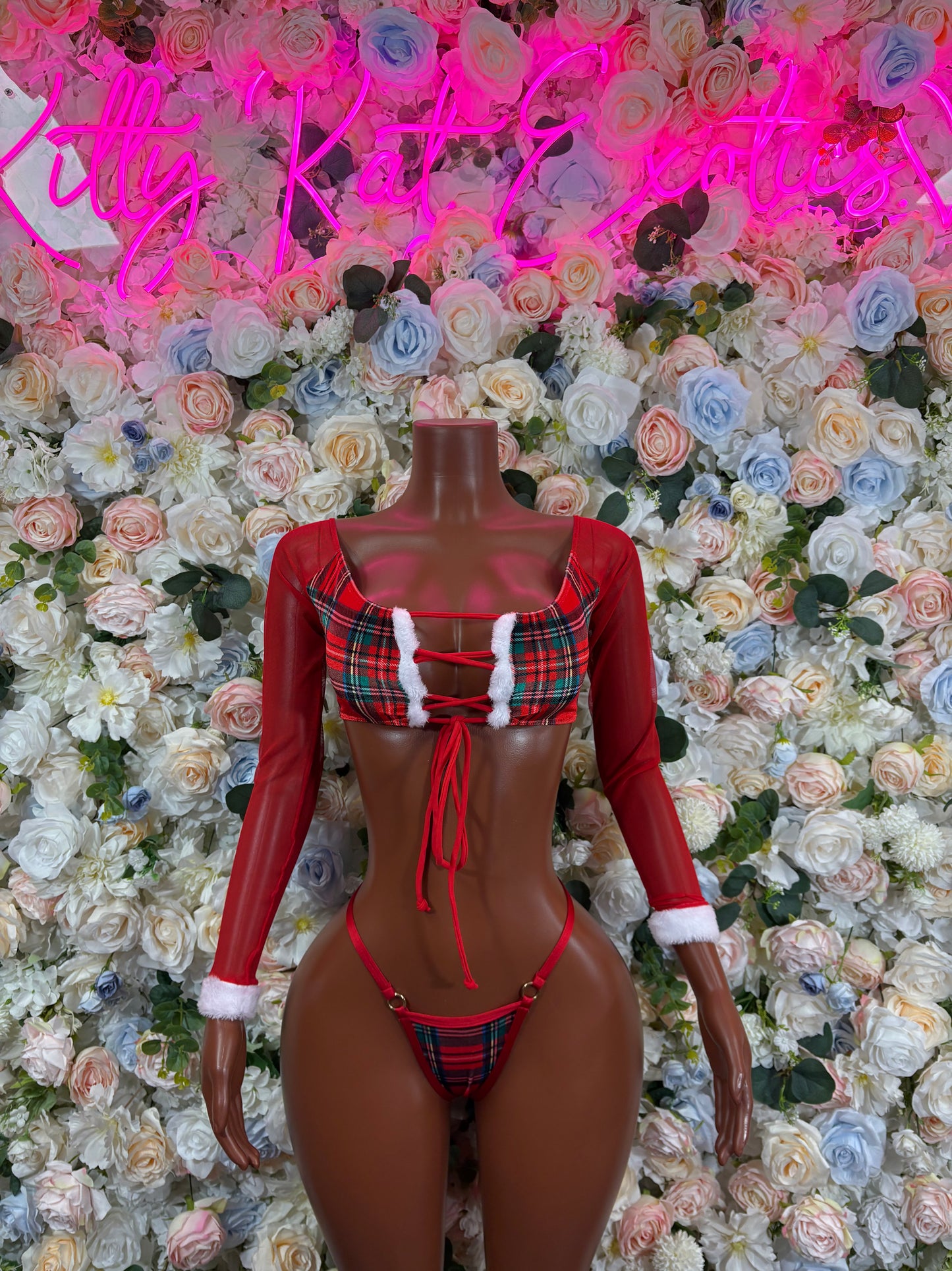 Christmas Holiday Outfit Two Piece Bikini “Gift” Red Santa Exotic Dancewear Costume Holiday