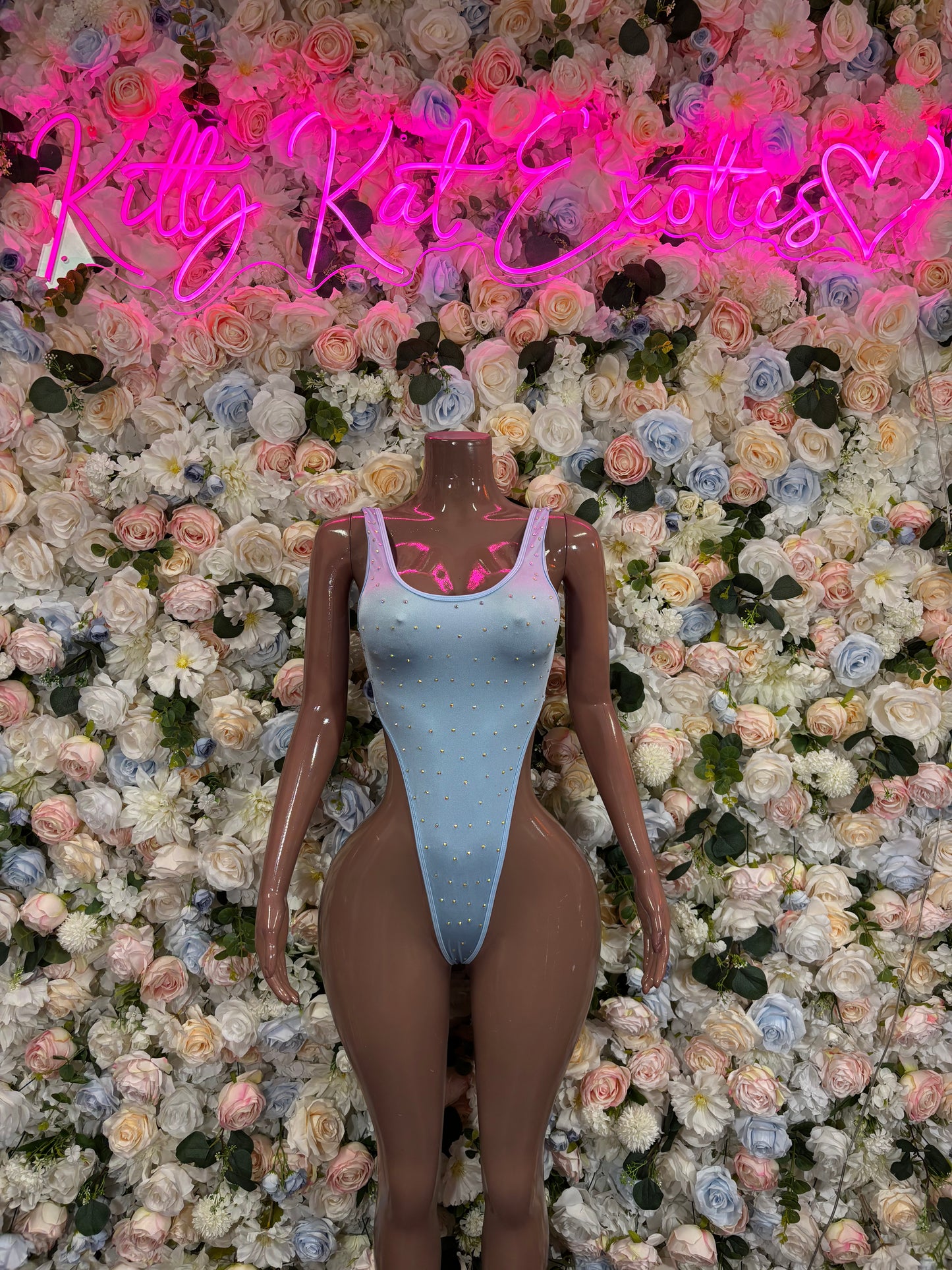 Baby Blue Rhinestone Bodysuit Festival Clothing Exotic Dancewear Bartender Outfit