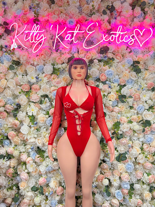 Bottlegirl Heart Print Bodysuit | Bottle Girl Outfit Bartender Uniform | Festival Rave Clubwear Exotic Dance One Piece